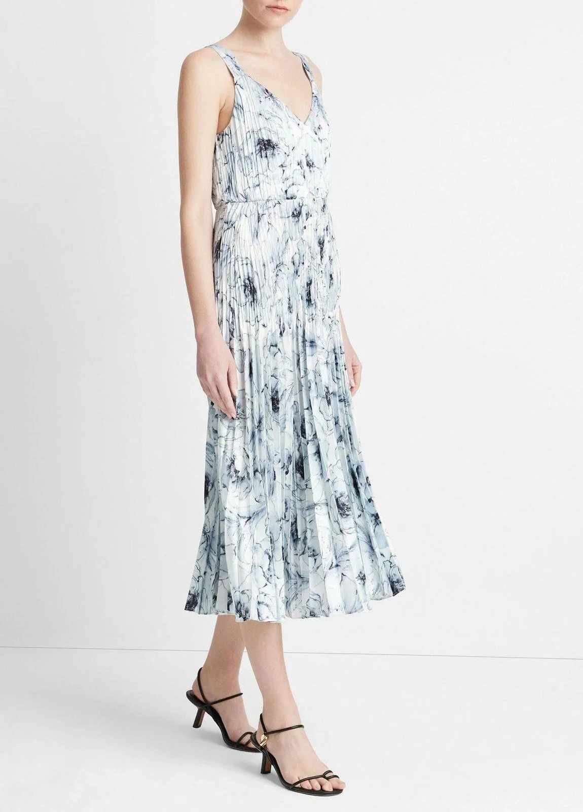 Vince Washed Lilly Slip Dress Women's White Floral Pleated V-Neck FROG351 - Image 3