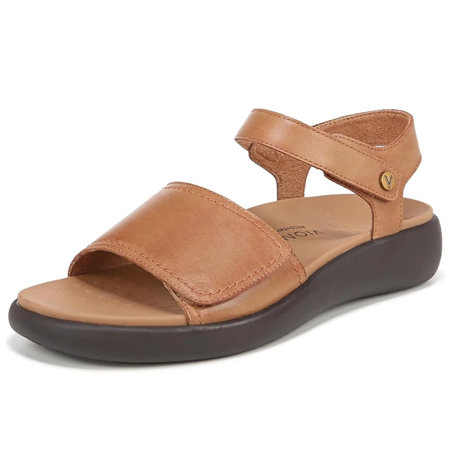 Vionic Awaken Sandals Women's Brown Leather Round Toe Ankle Strap HTAT1135