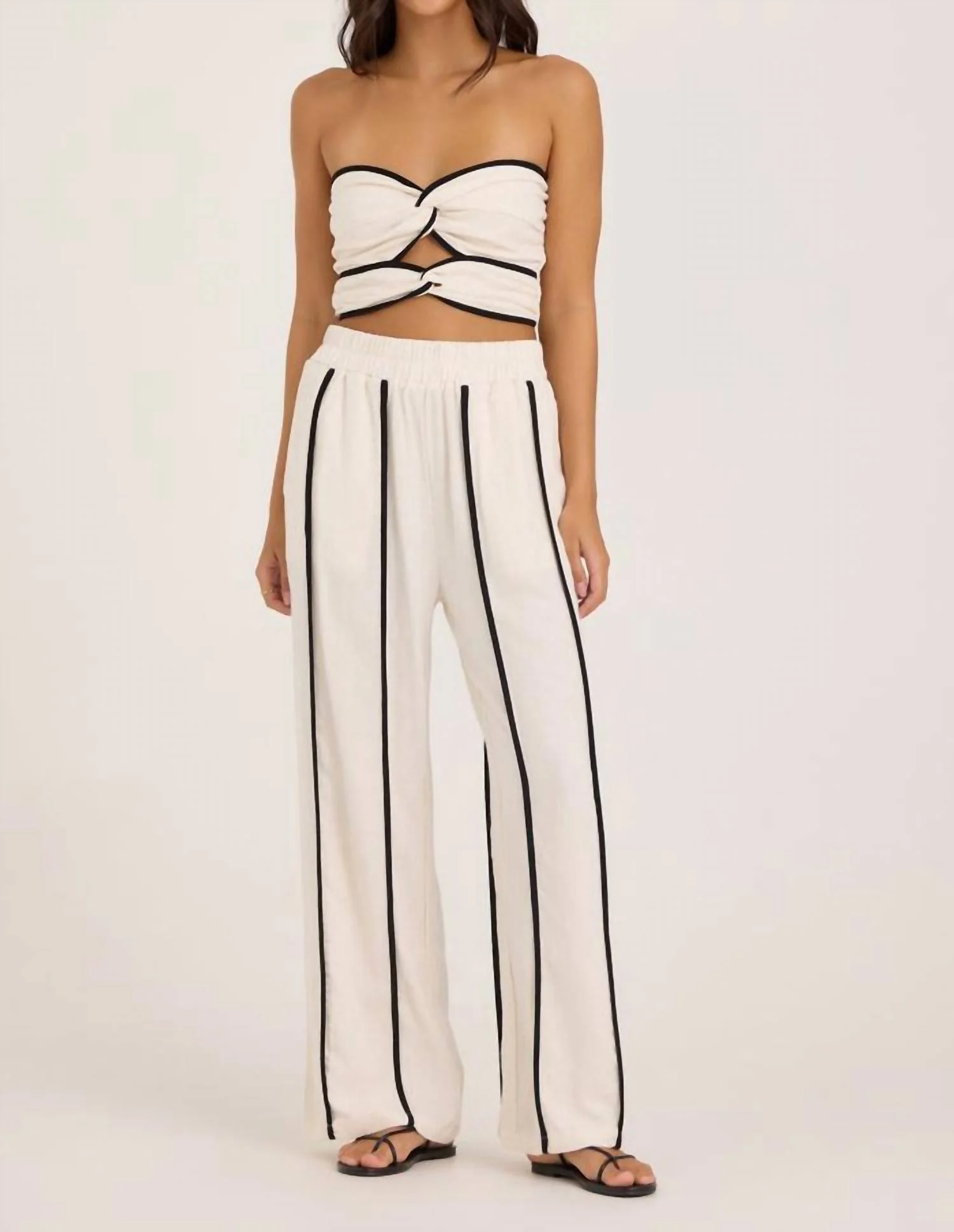 Viscose Linen Pants In Earthy Sand & Black