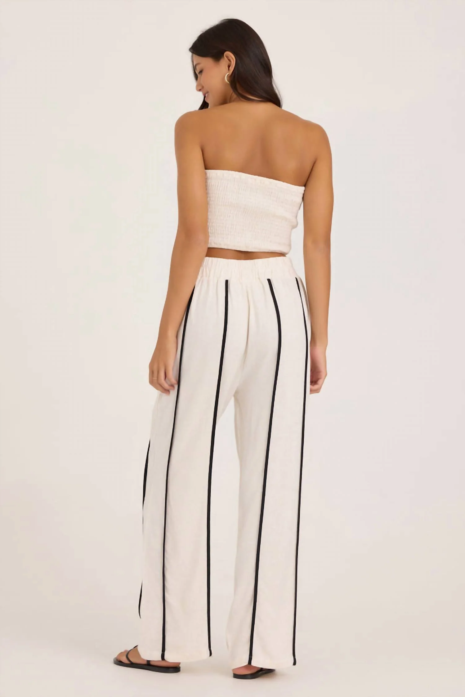 Viscose Linen Pants In Earthy Sand & Black - Image 2