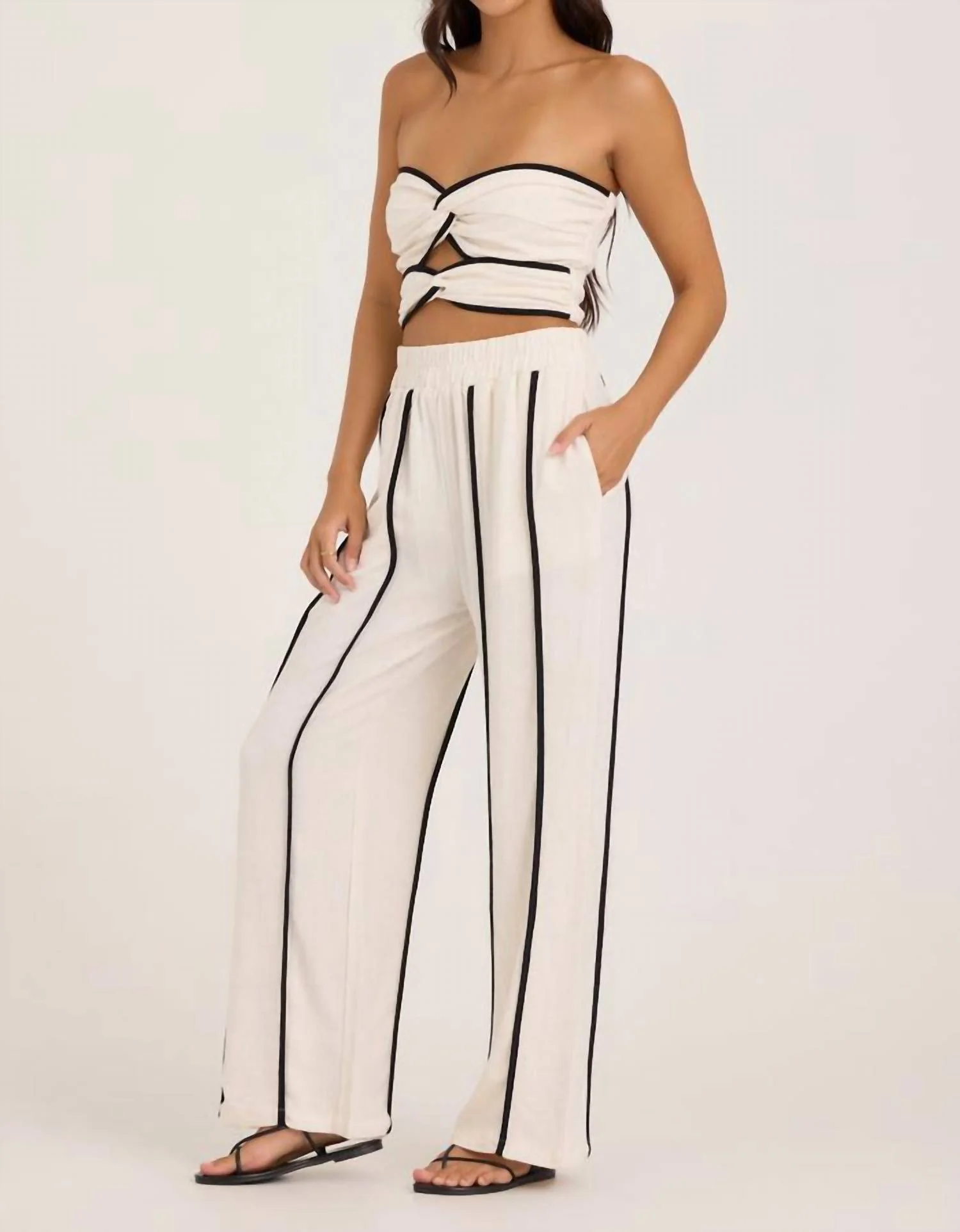 Viscose Linen Pants In Earthy Sand & Black - Image 3