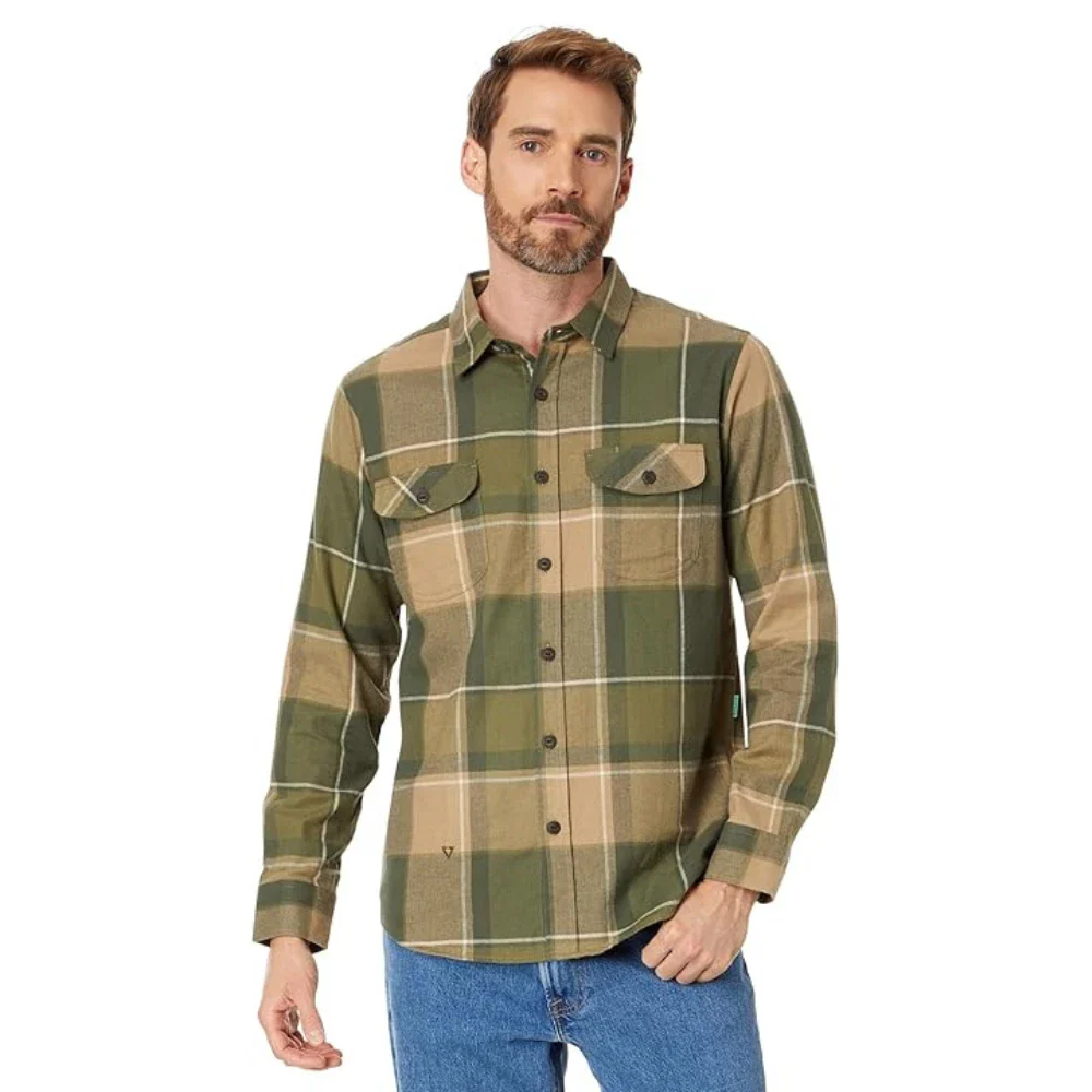 Vissla Central Coast Eco Shirt Men's Green Plaid Flannel Button Front GBO2184