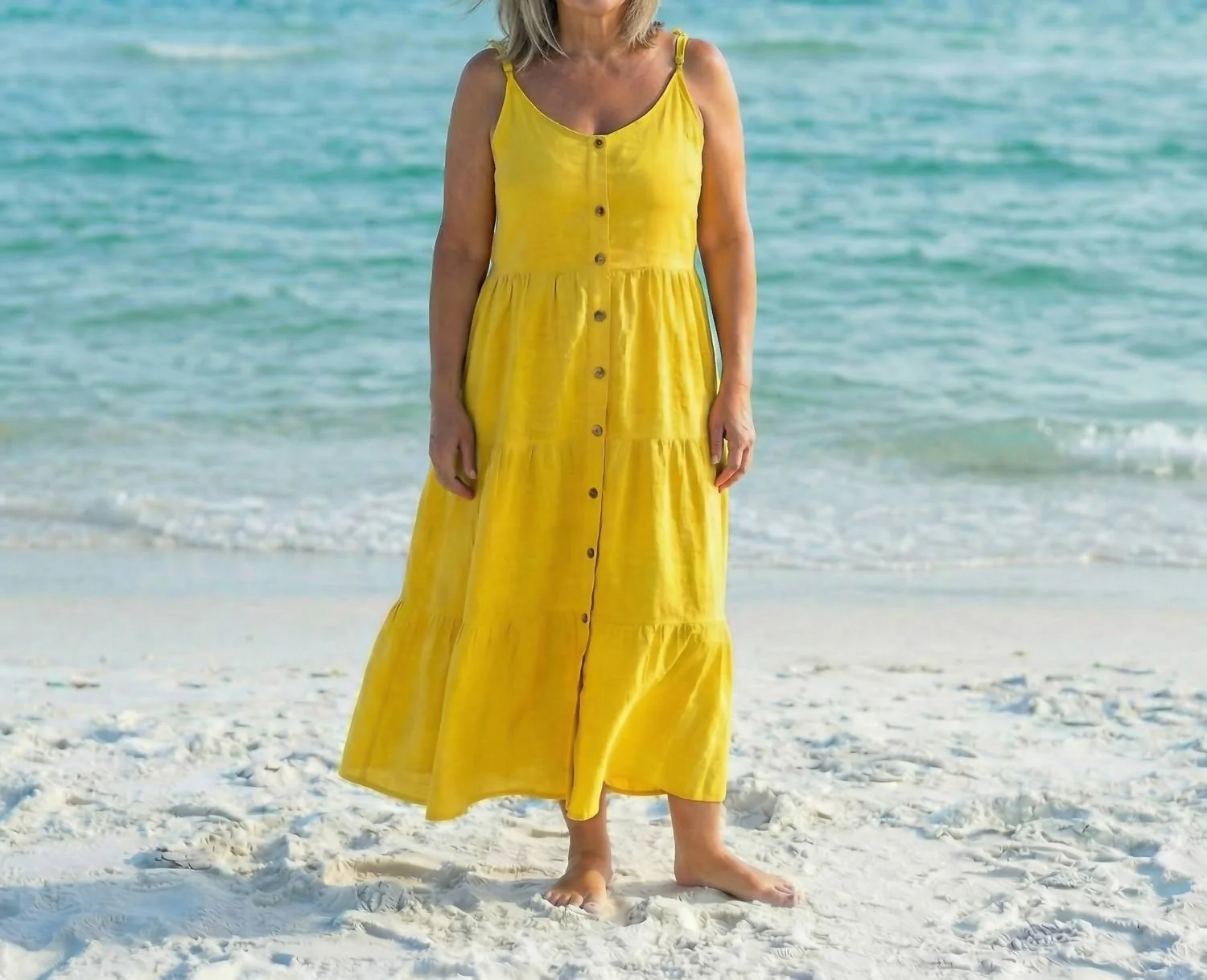 Viviana Tiered Linen Dress In Yellow