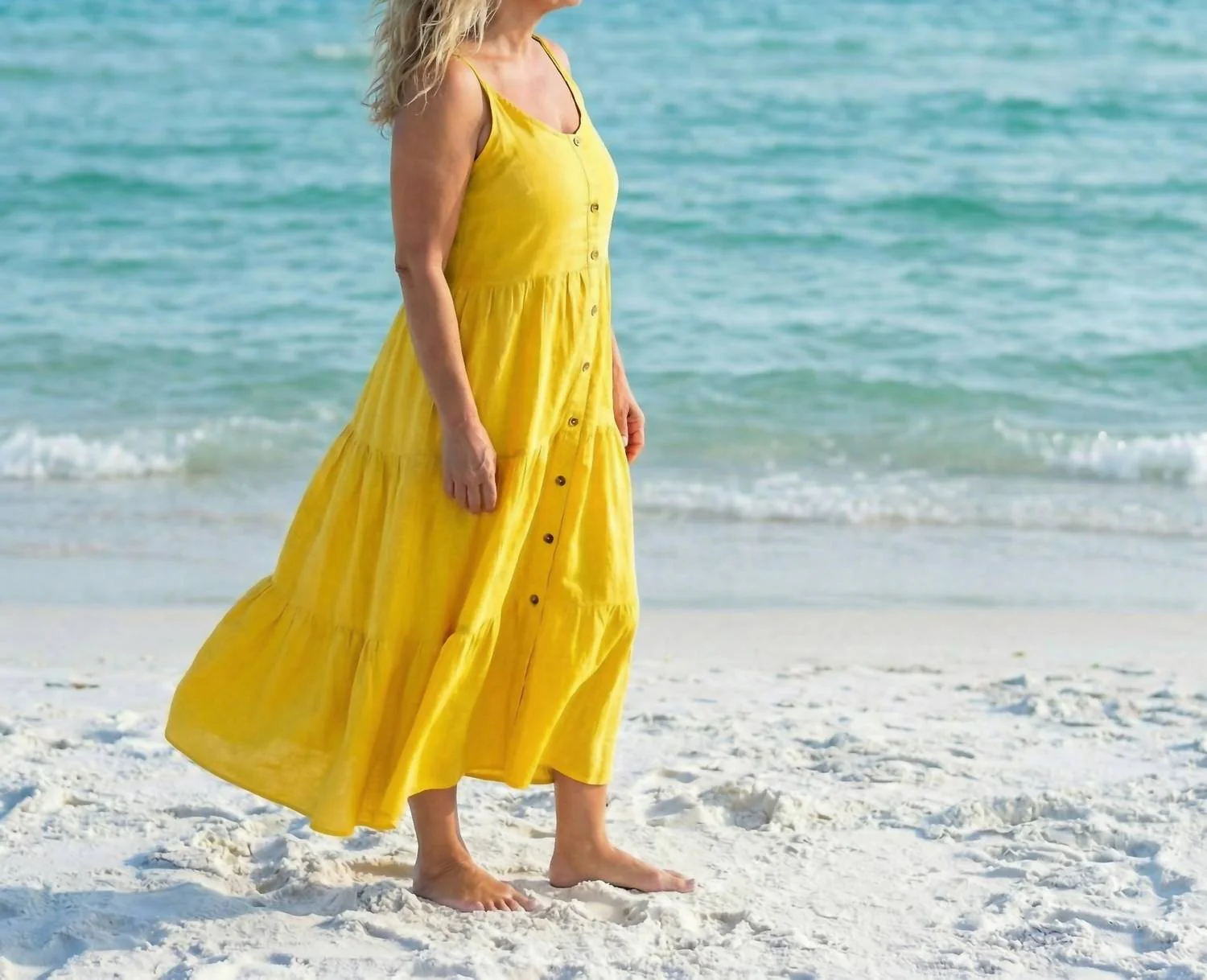 Viviana Tiered Linen Dress In Yellow - Image 2