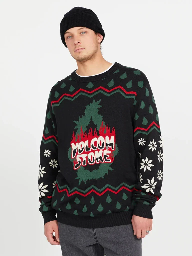 Volcom Holi Dazed Sweater Men's Multicolor Knitted Printed Pullover RED460 - Image 3