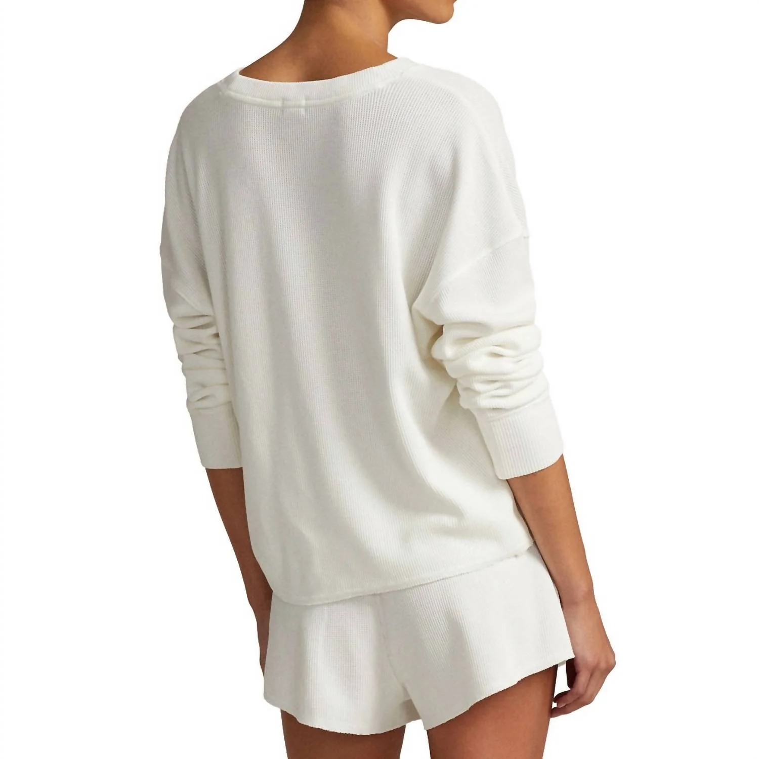 Waffle Knit Boxer Short In Ecru - Image 2