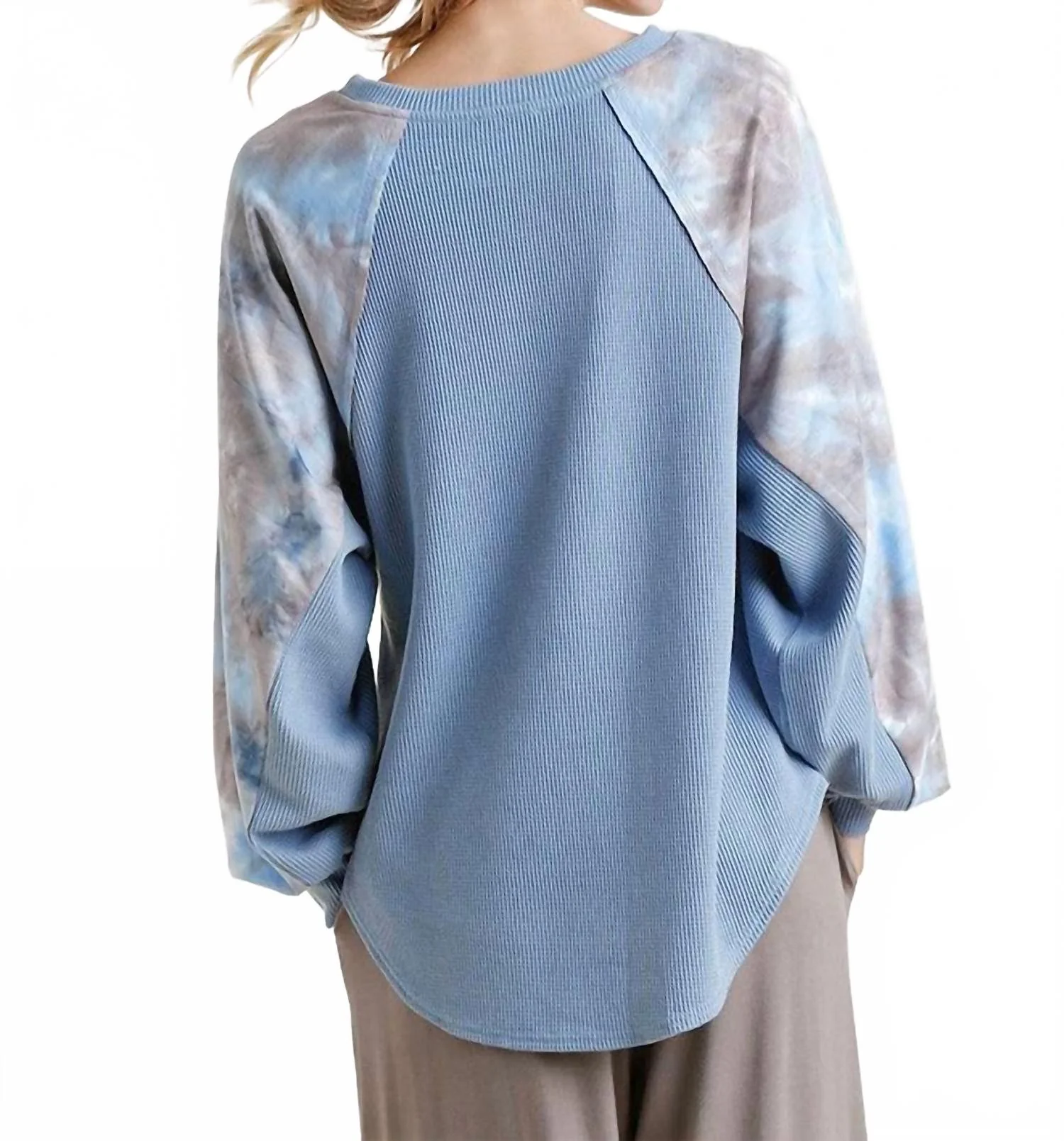 Waffle Knit Tie Dye Top In Denim - Image 2