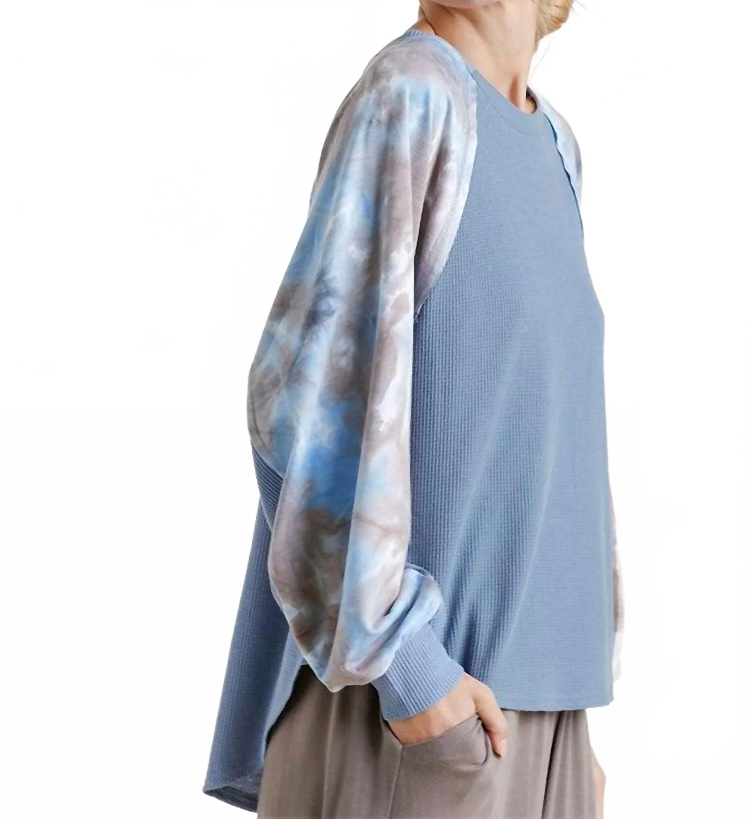 Waffle Knit Tie Dye Top In Denim - Image 3