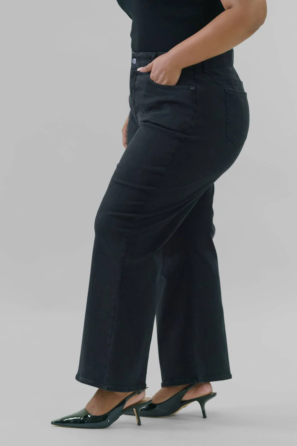 Waist Match High Rise Major Wide Leg Jeans In Black - Image 3