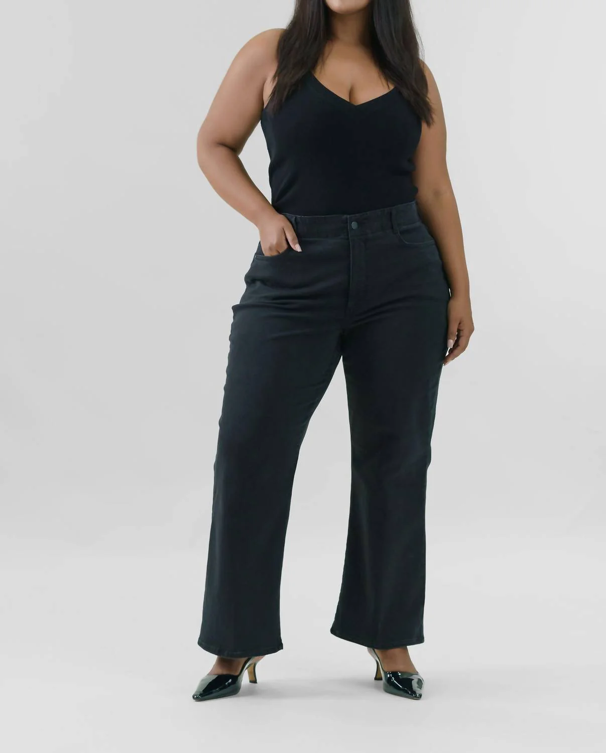 Waist Match High Rise Major Wide Leg Jeans In Black - Image 4