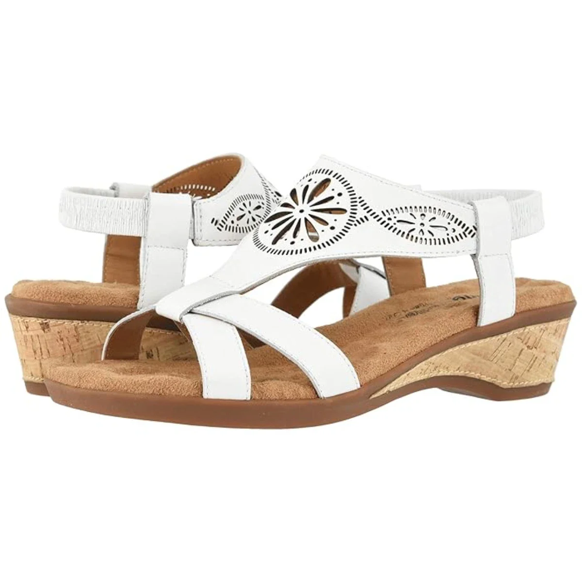 Walking Cradles Kiera Sandals Women'sWhite Leather Cutout Wedge Heel HTAT1203