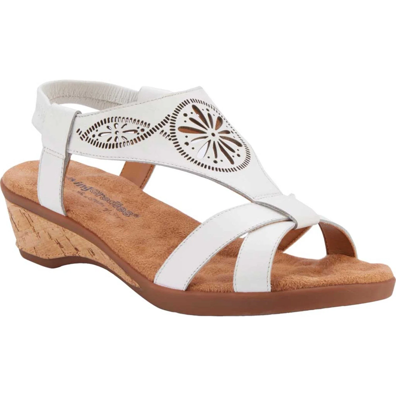 Walking Cradles Kiera Sandals Women'sWhite Leather Cutout Wedge Heel HTAT1203 - Image 2
