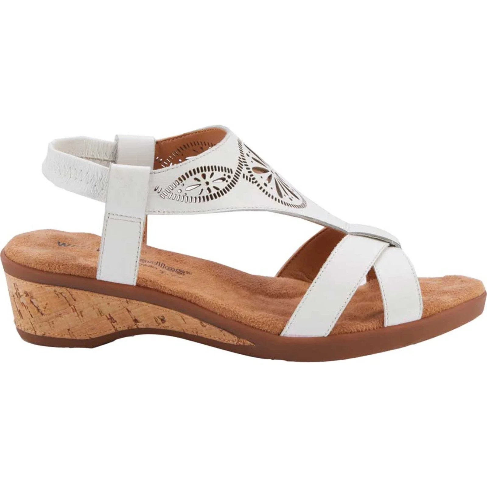 Walking Cradles Kiera Sandals Women'sWhite Leather Cutout Wedge Heel HTAT1203 - Image 3
