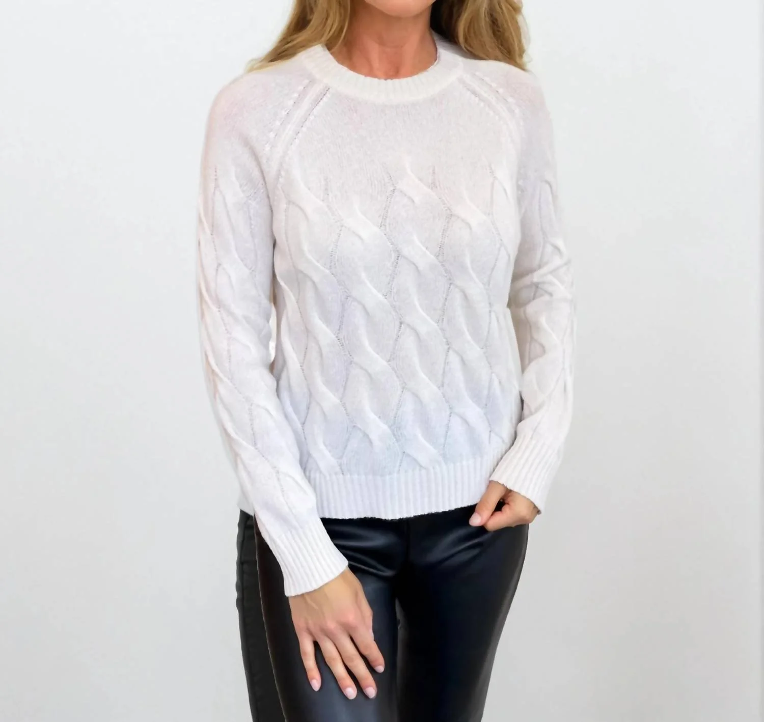 Wandering Cable Crew Sweater In Pearl - Image 2