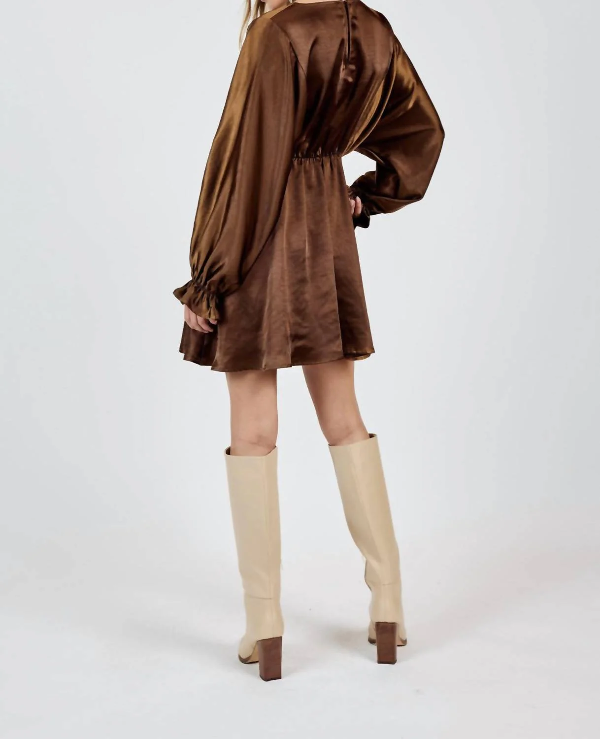 Warm Tea Dolman Sleeve Mini Dress In Brown - Image 2