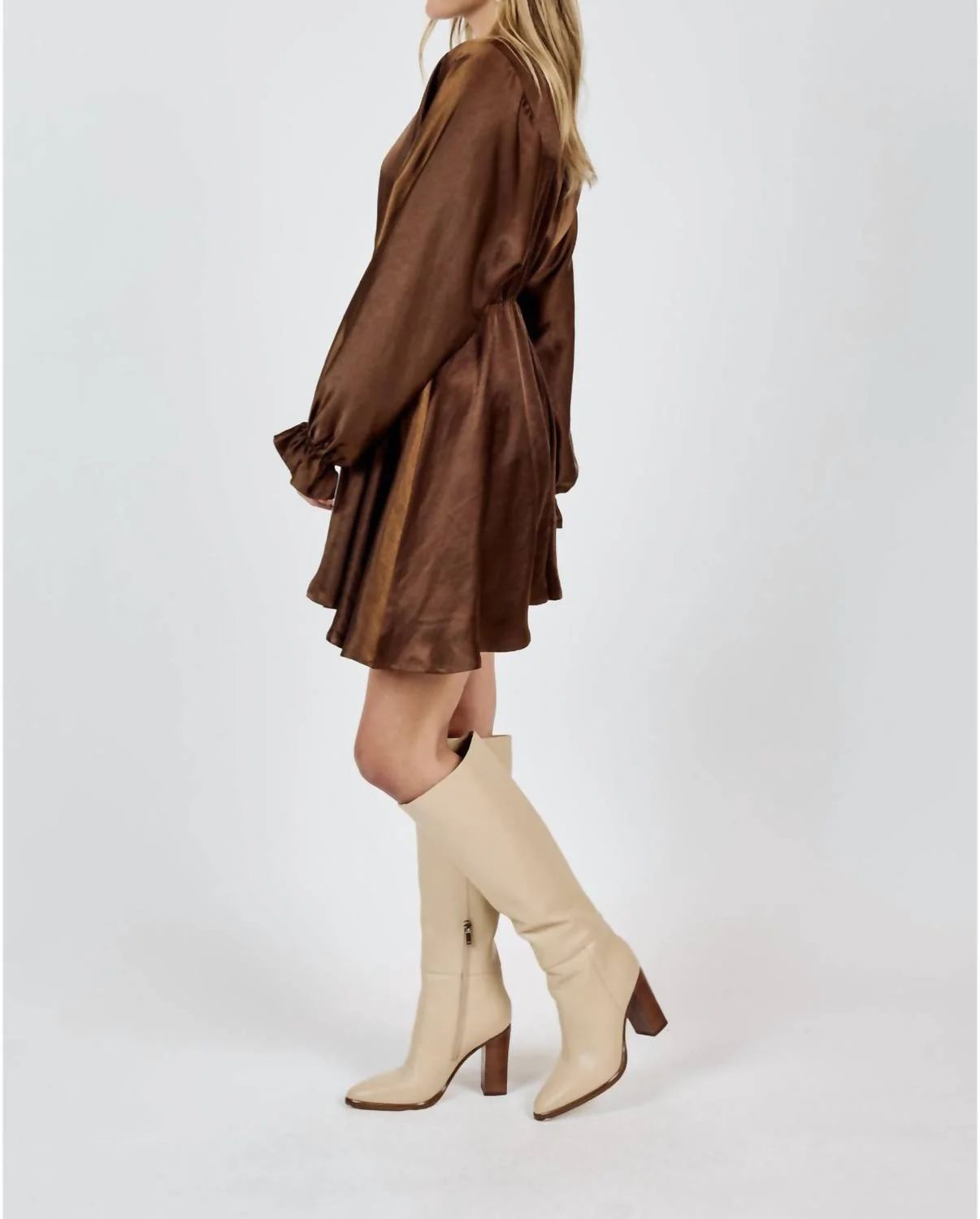 Warm Tea Dolman Sleeve Mini Dress In Brown - Image 3