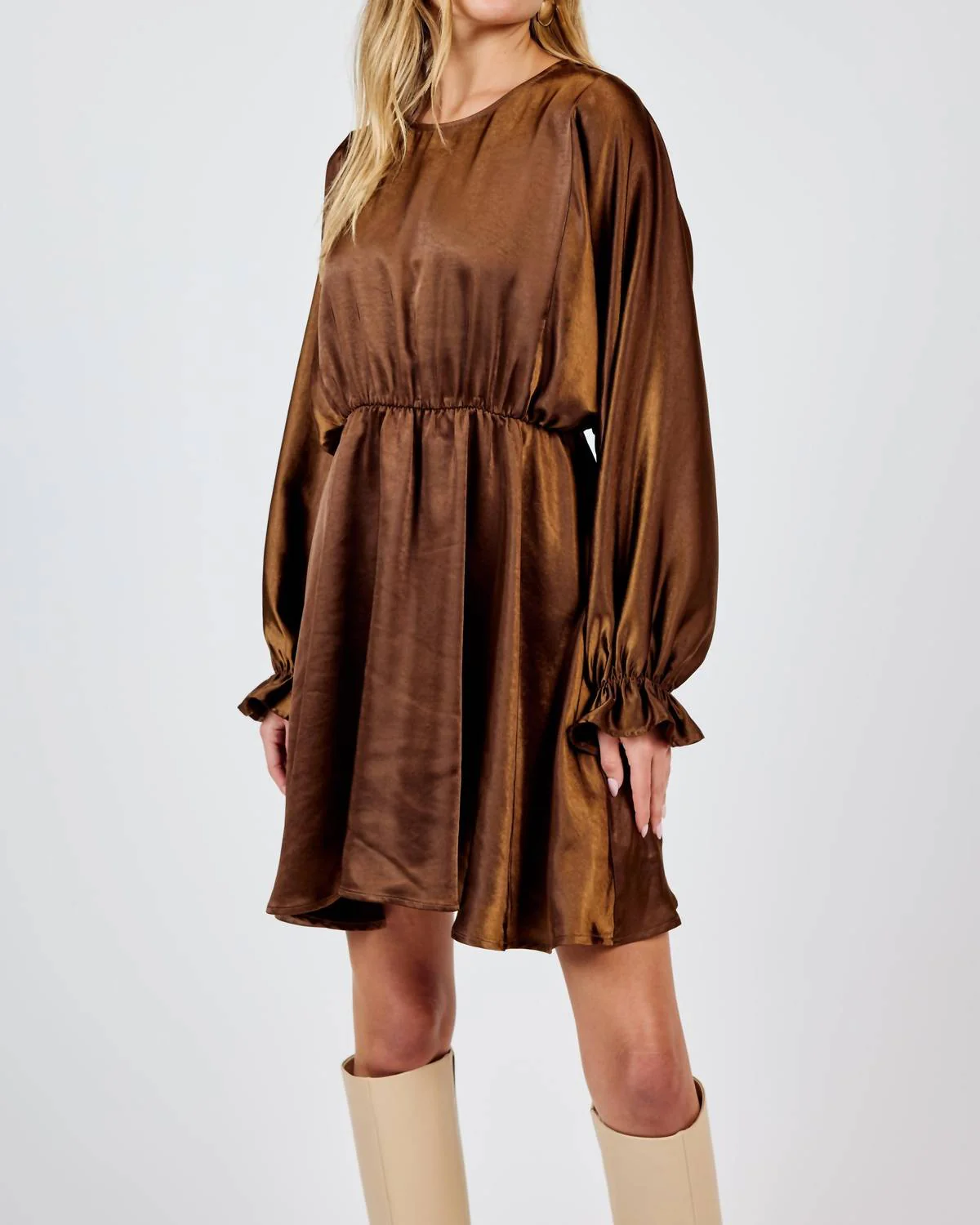 Warm Tea Dolman Sleeve Mini Dress In Brown - Image 4