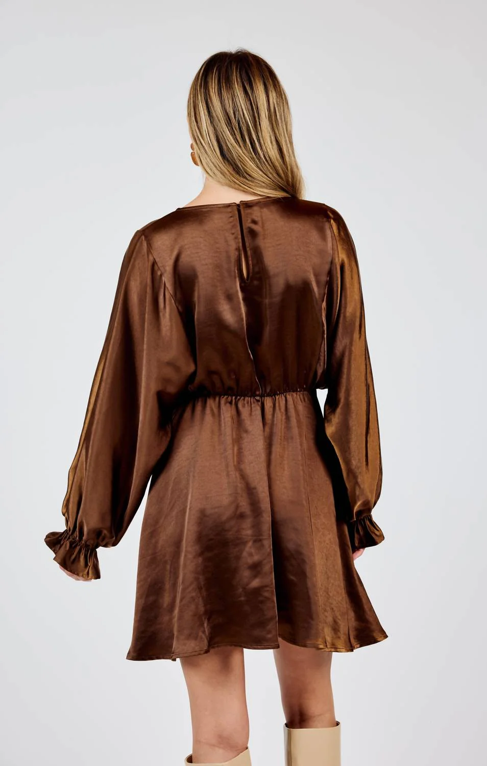 Warm Tea Dolman Sleeve Mini Dress In Brown - Image 5