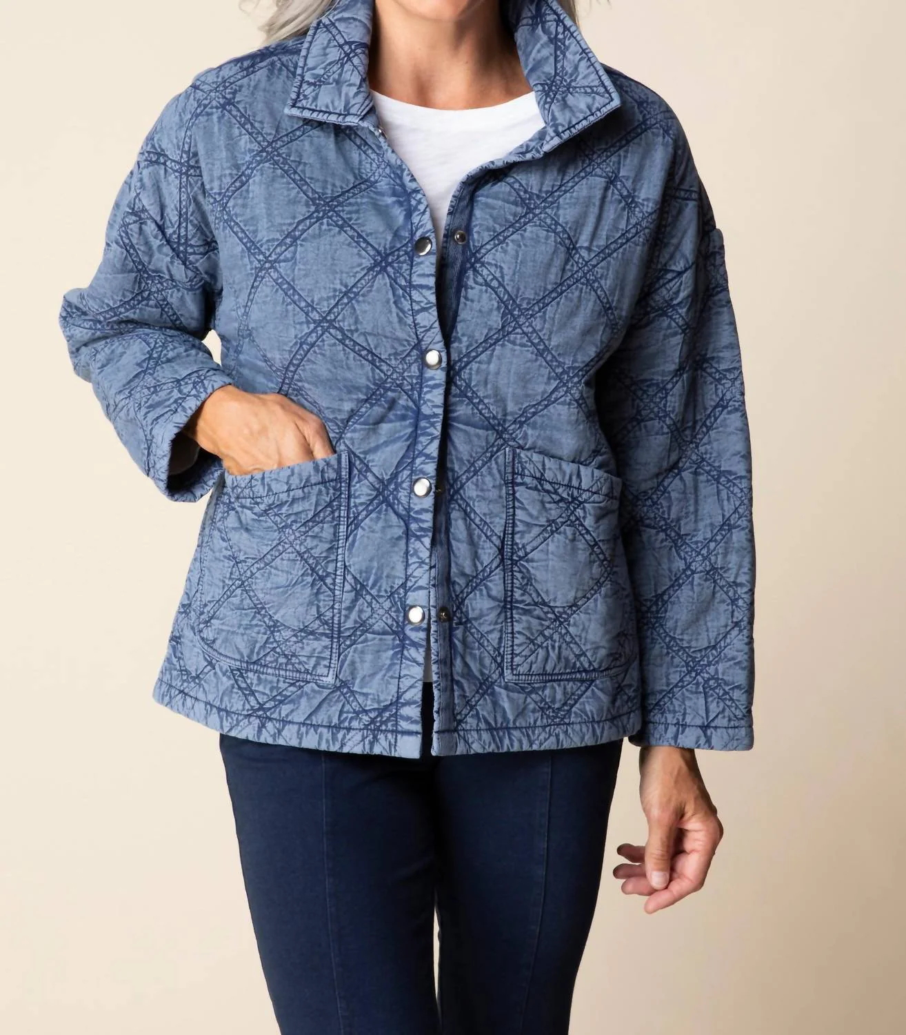 Washed Quilted Cotton Jacket In Indigo