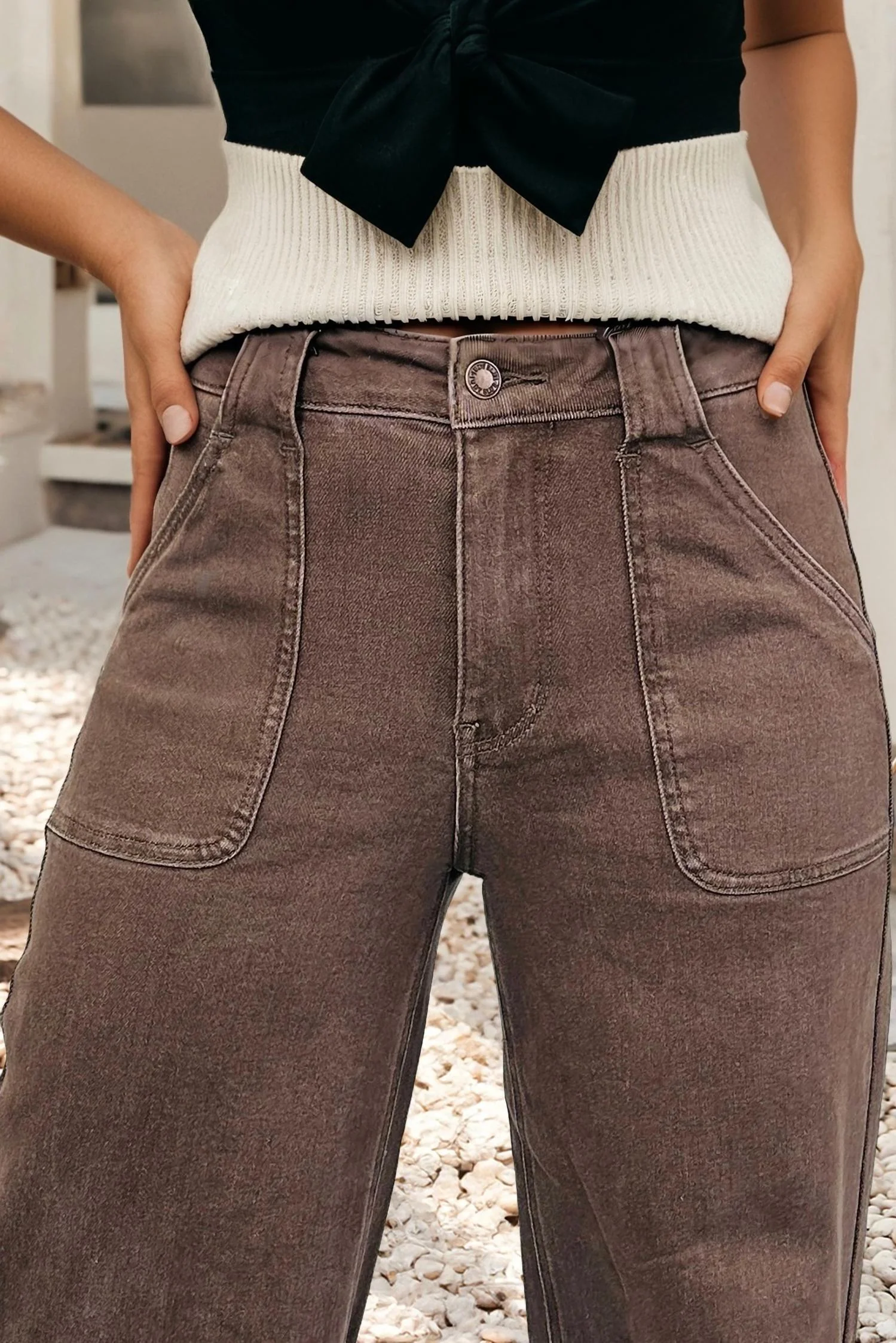 Washed Retro Wide Leg Jeans In Mocha Brown - Image 2