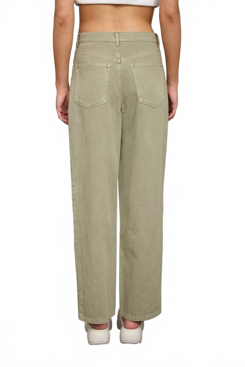 Washed Wide Leg Jeans In Light Olive - Image 4