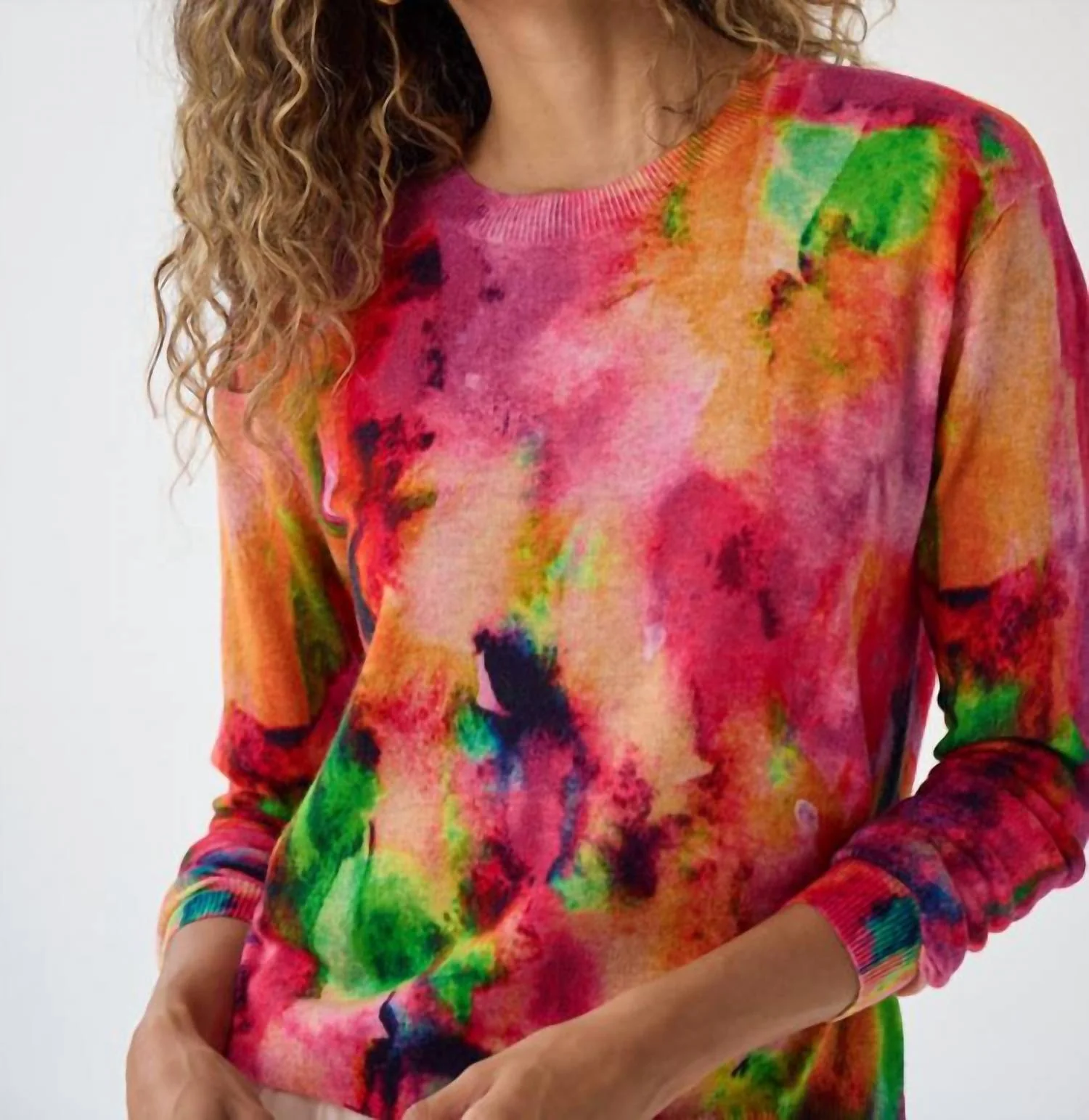 Watercolor Print Relaxed Fit Sweater In Multi Combo