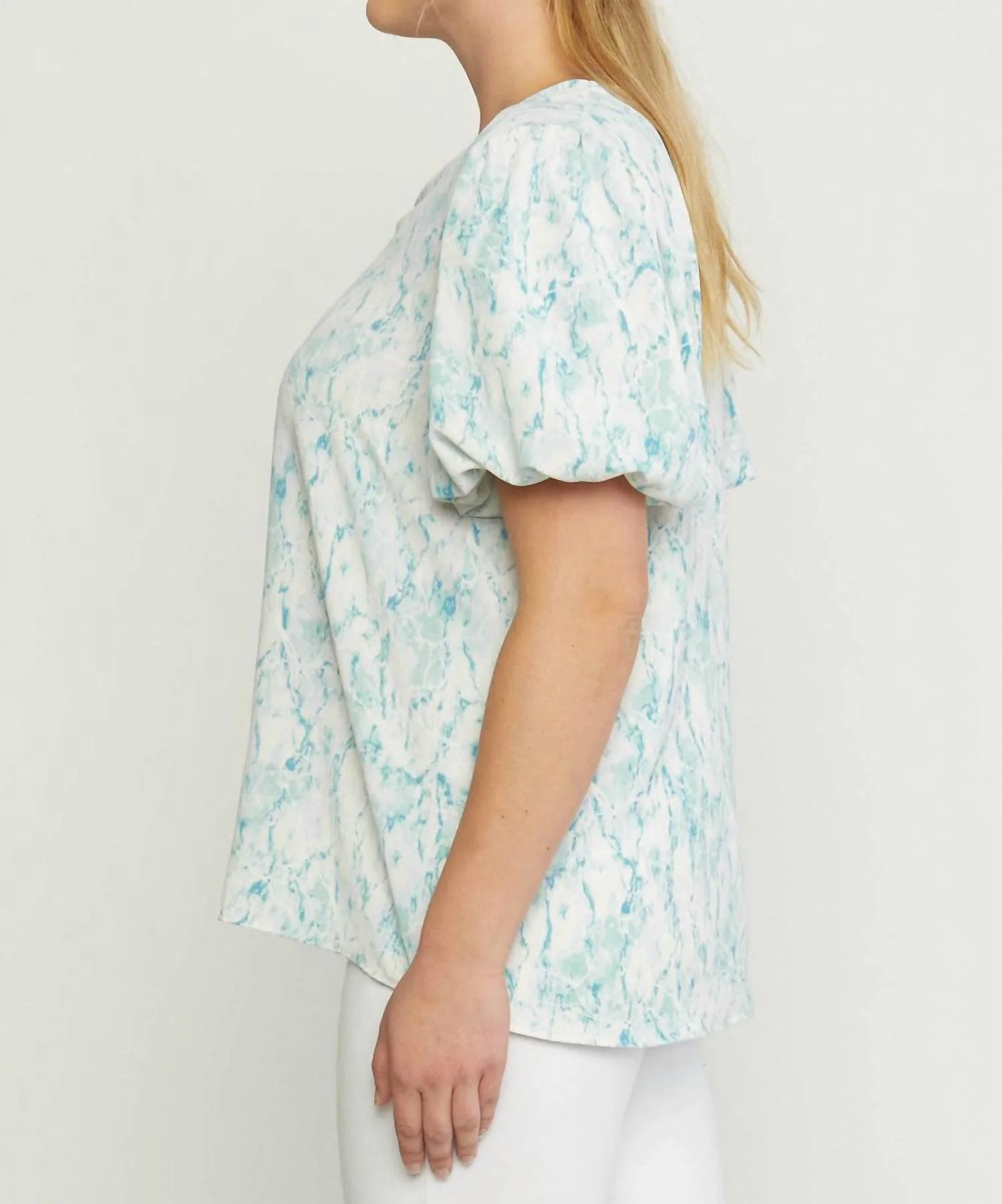 Watercolor Puff Sleeve Blouse In Green - Image 3