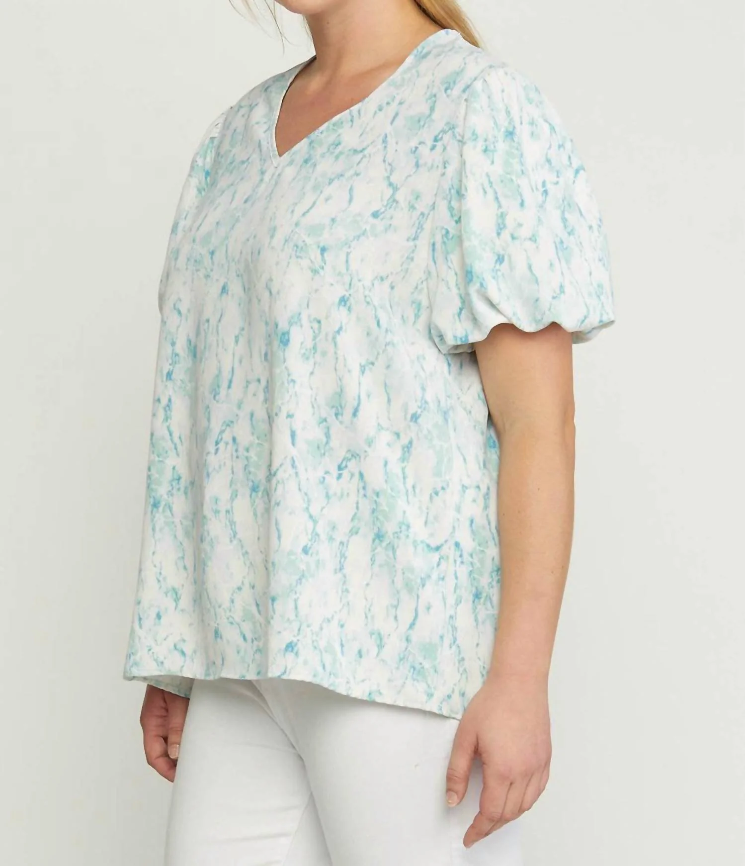 Watercolor Puff Sleeve Blouse In Green - Image 4