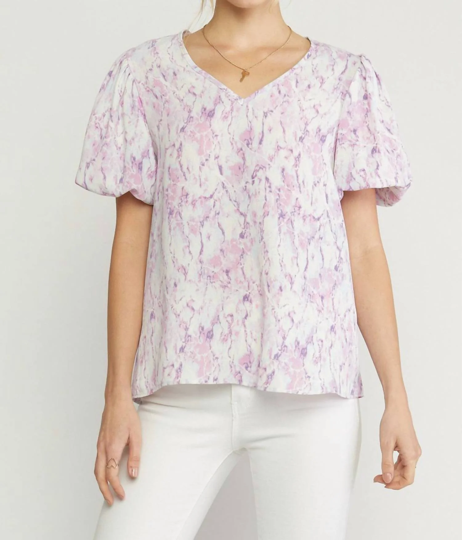 Watercolor Puff Sleeve Blouse In Lilac - Image 3