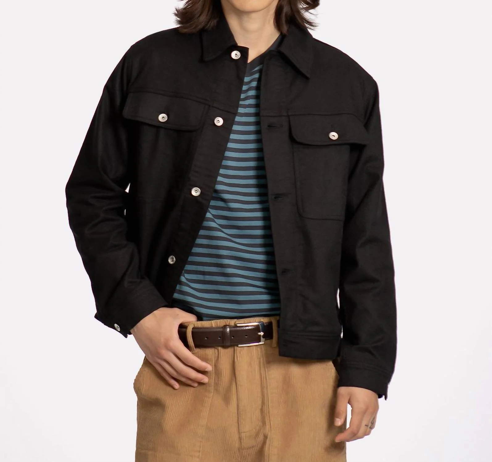 Watts Button Front Jacket In Black