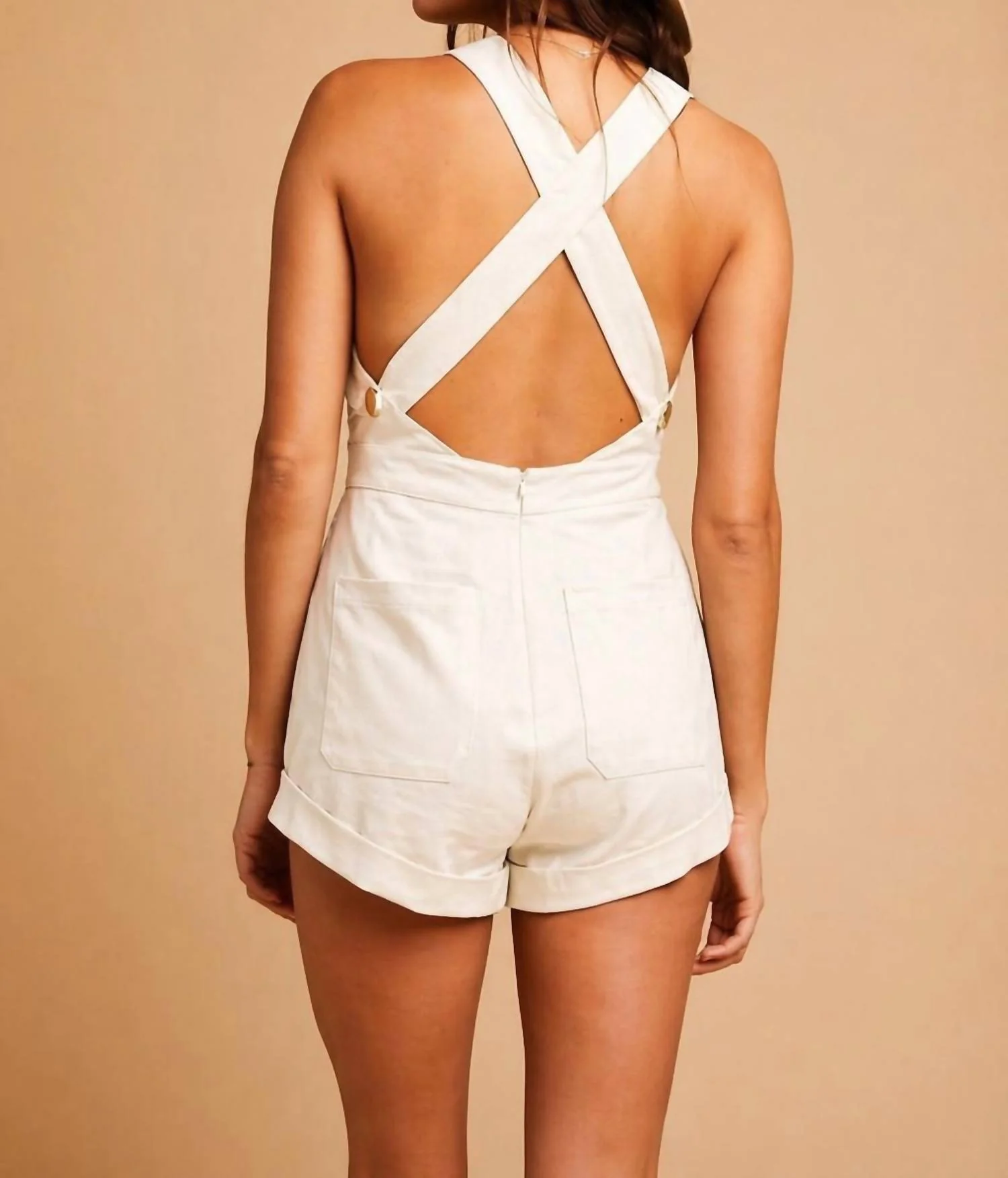 Weekend Linen Romper In Ivory - Image 2