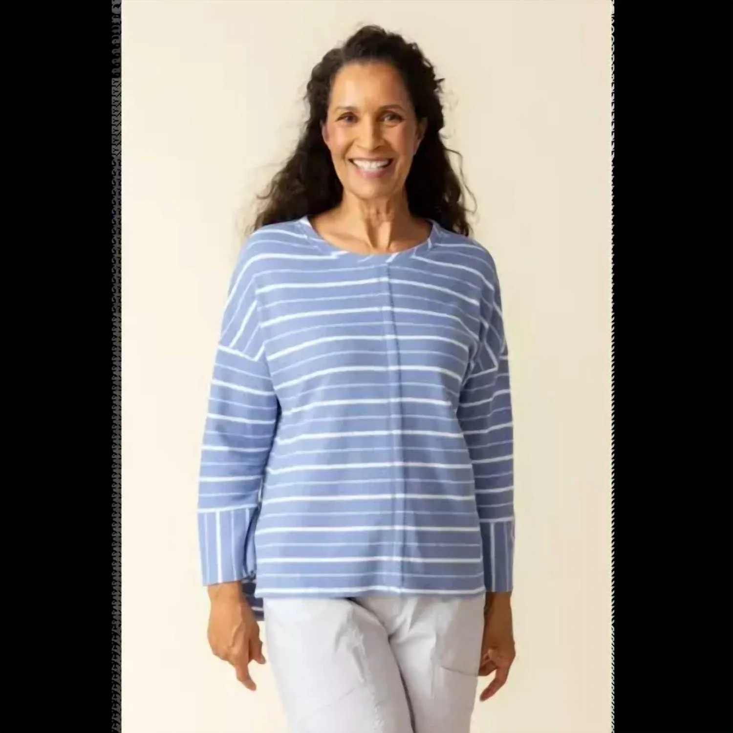 Weekend Terry Striped Boxy Crew Neck Pullover In Rain