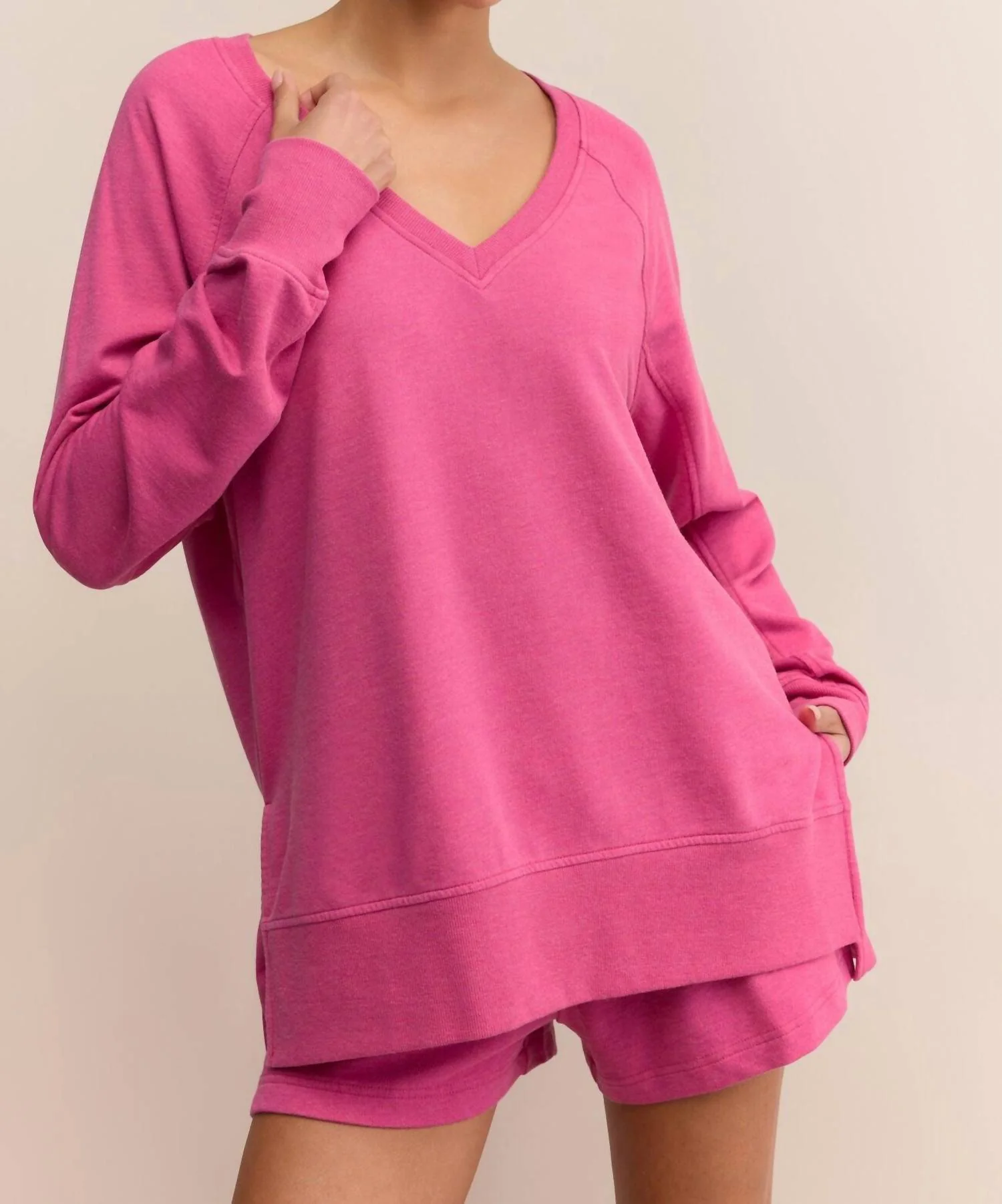 Weekender V-Neck Sweater In Island Pink - Image 2