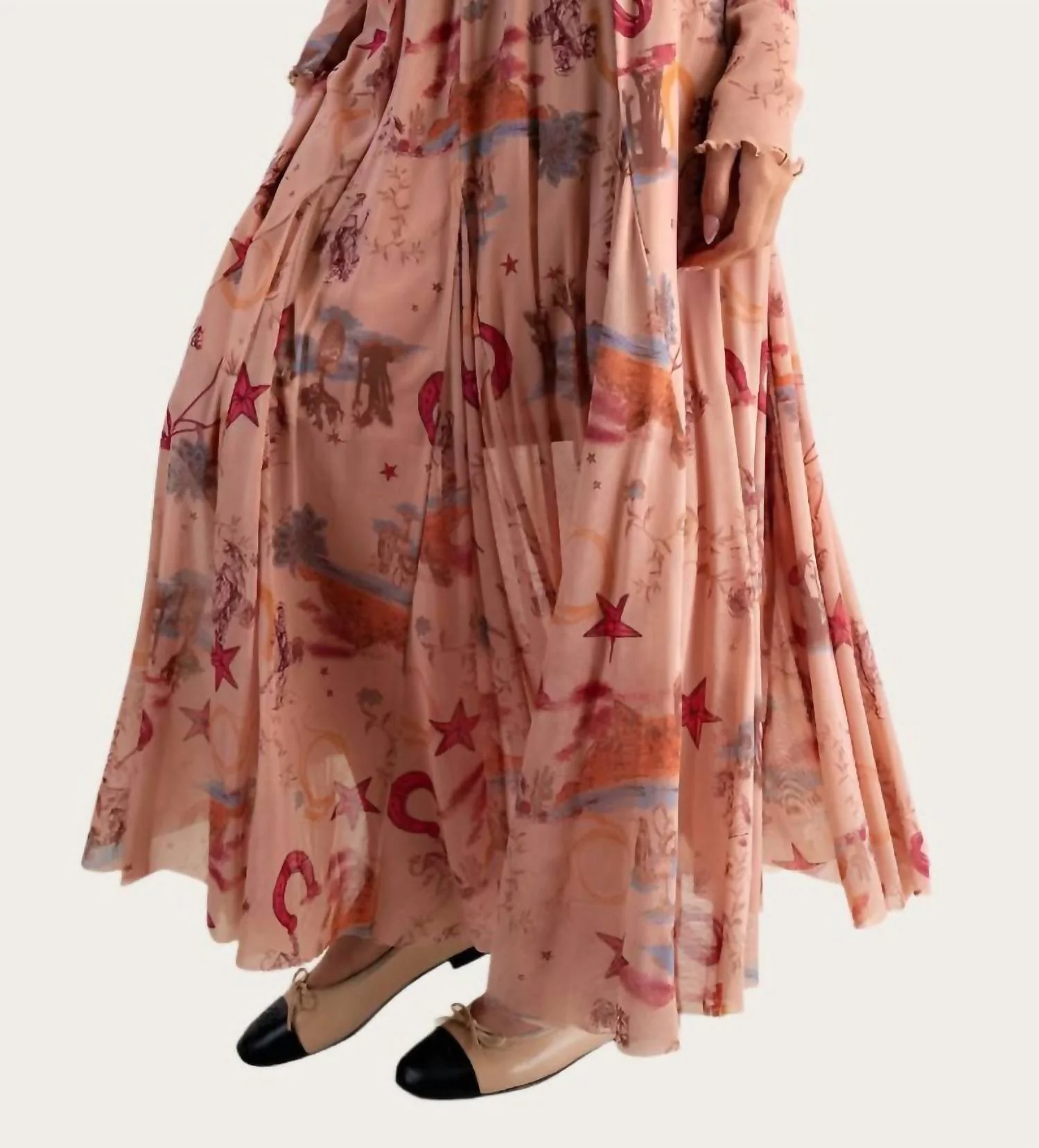 Western Printed Mesh Swing Maxi Skirt In Camel - Image 2