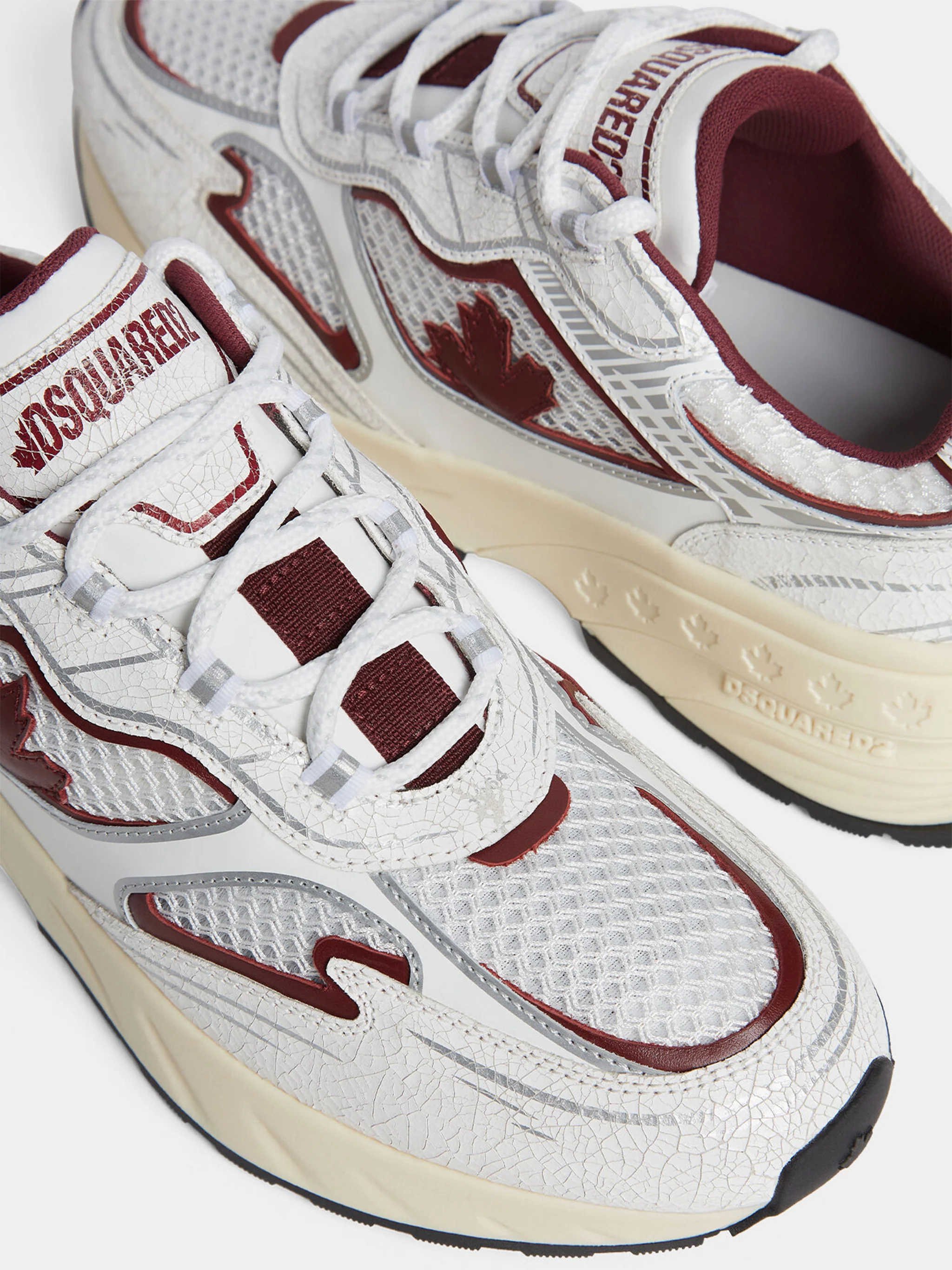 White Burgundy Trimmed Maple Leaf Sneakers - Image 4