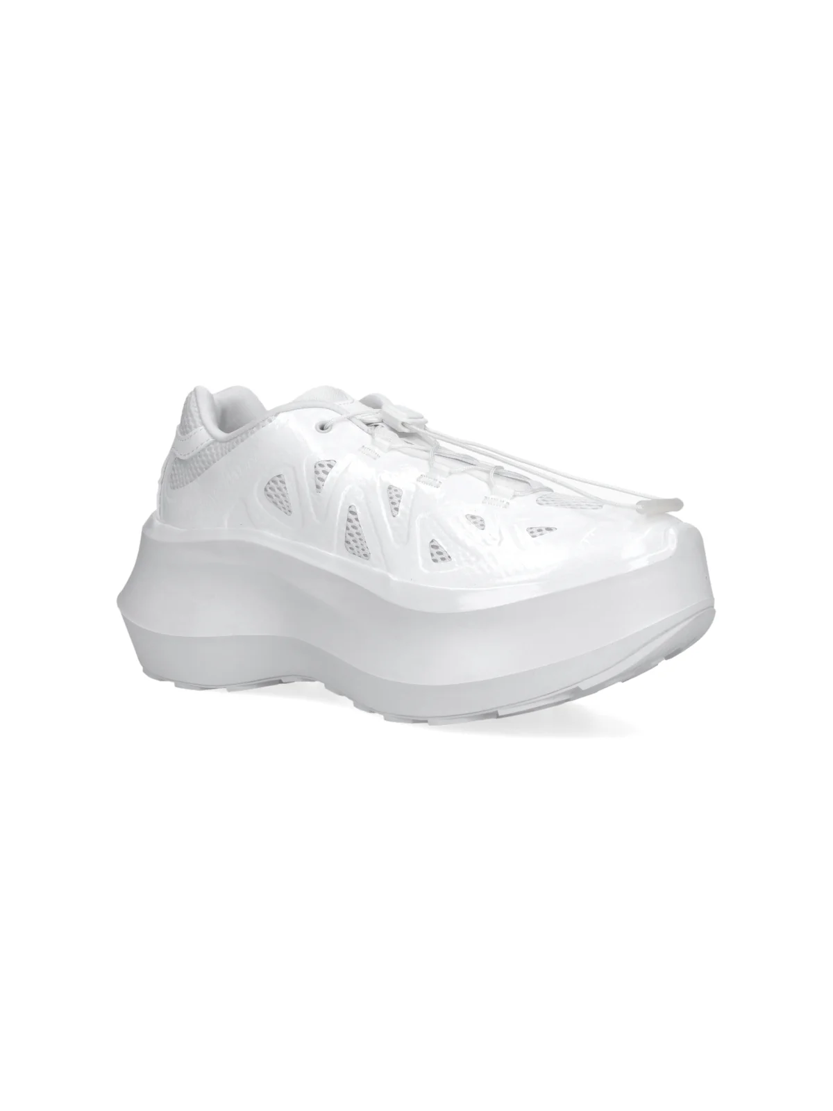 White Futuristic Sculpted Sole Mesh Sneakers - Image 2