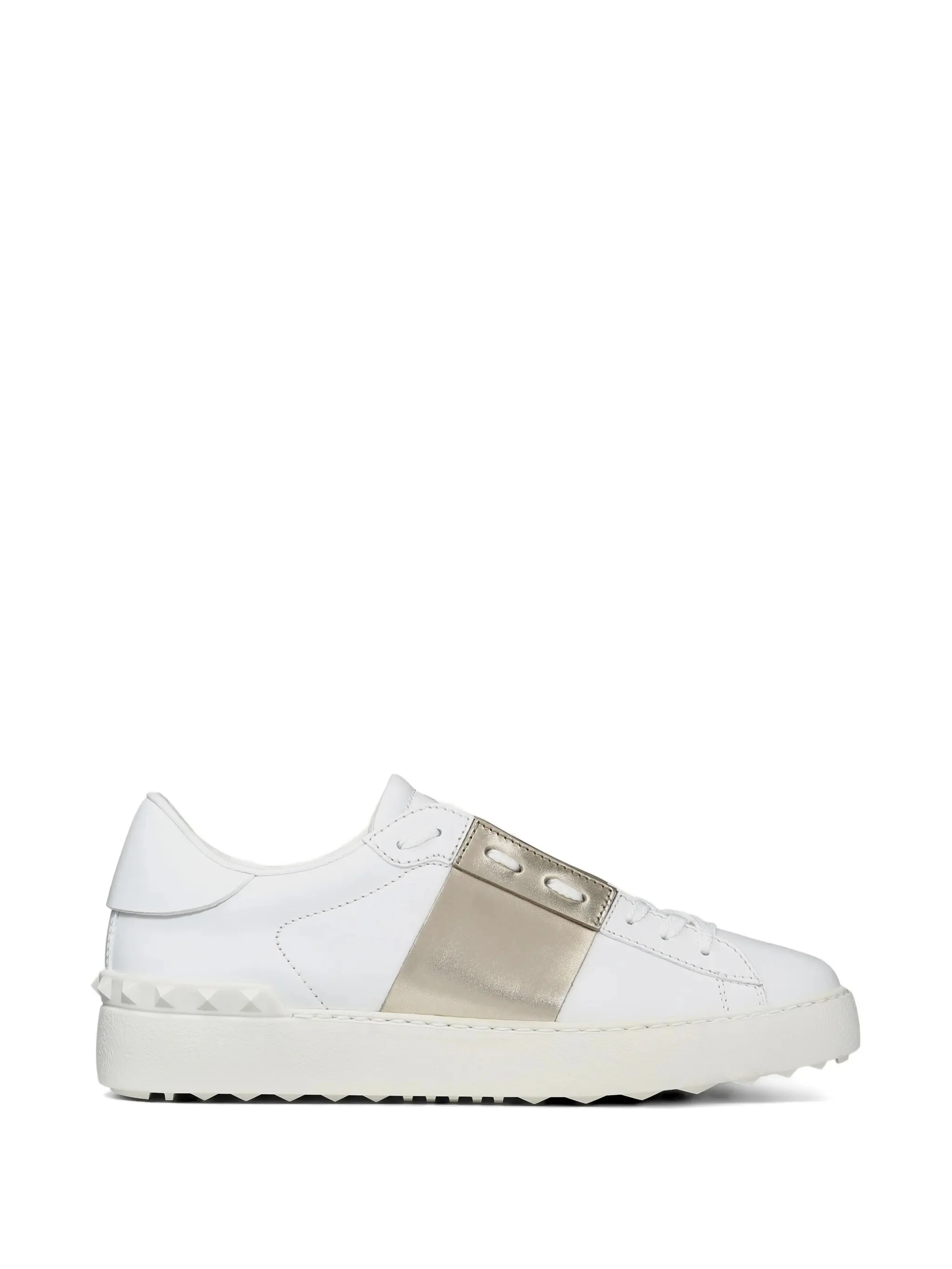 White Leather Metallic Strap Low-Top Sneakers