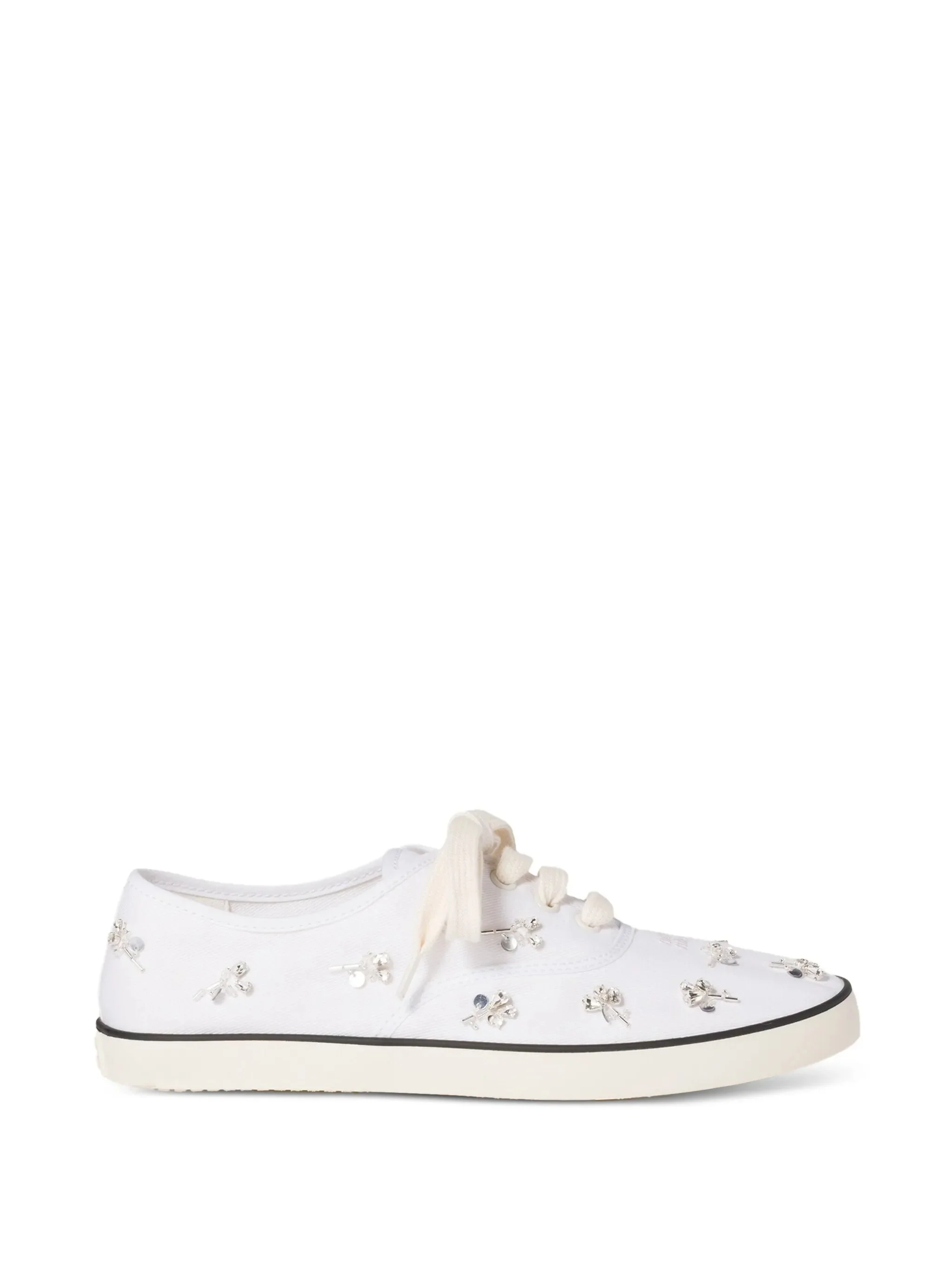 White Low-Profile Crystal-Embellished Canvas Sneakers
