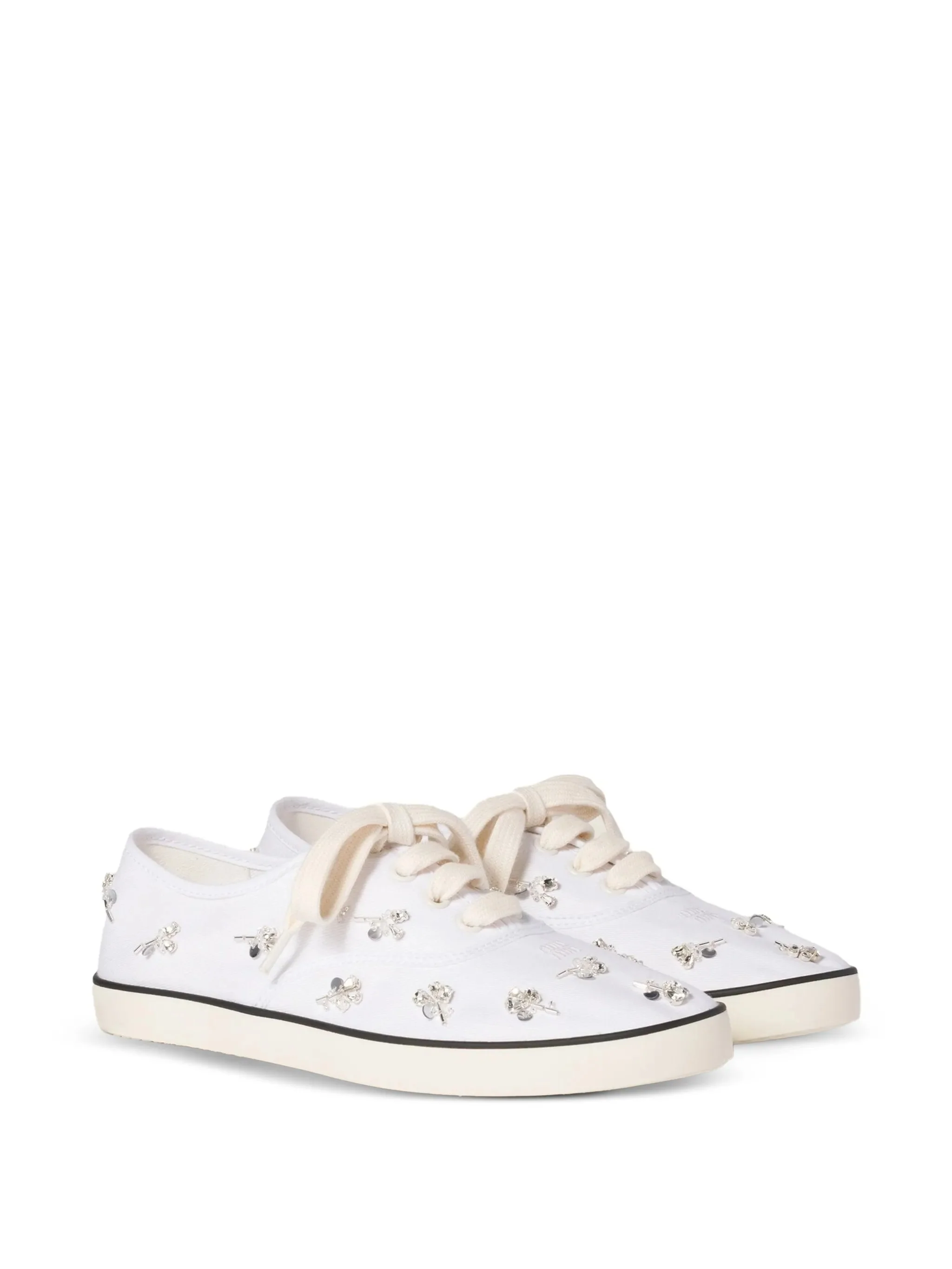 White Low-Profile Crystal-Embellished Canvas Sneakers - Image 2