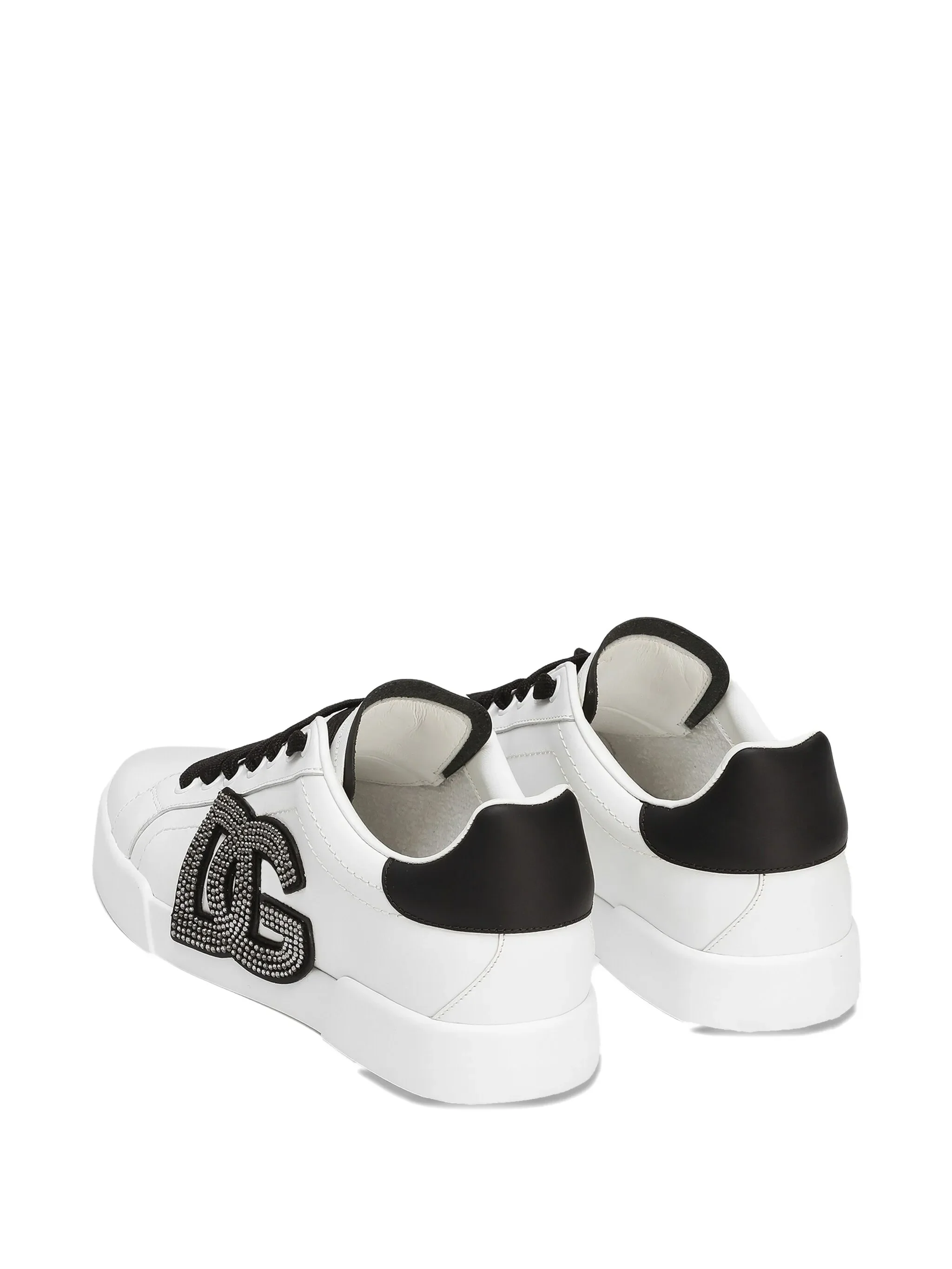 White Low-top Leather Rhinestone Logo Sneakers - Image 3