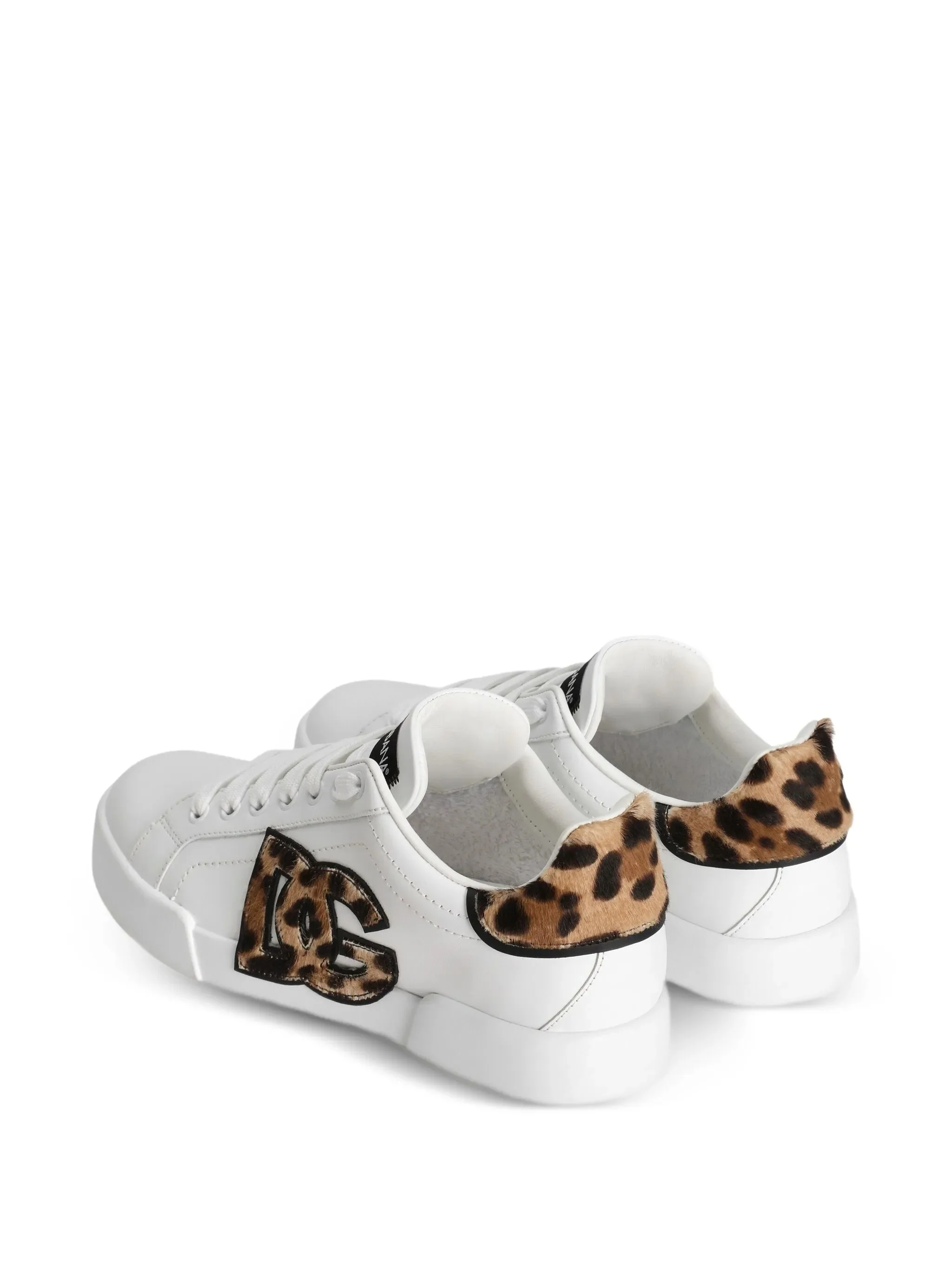 White Low-Top Leopard Print Accent Sneakers - Image 3