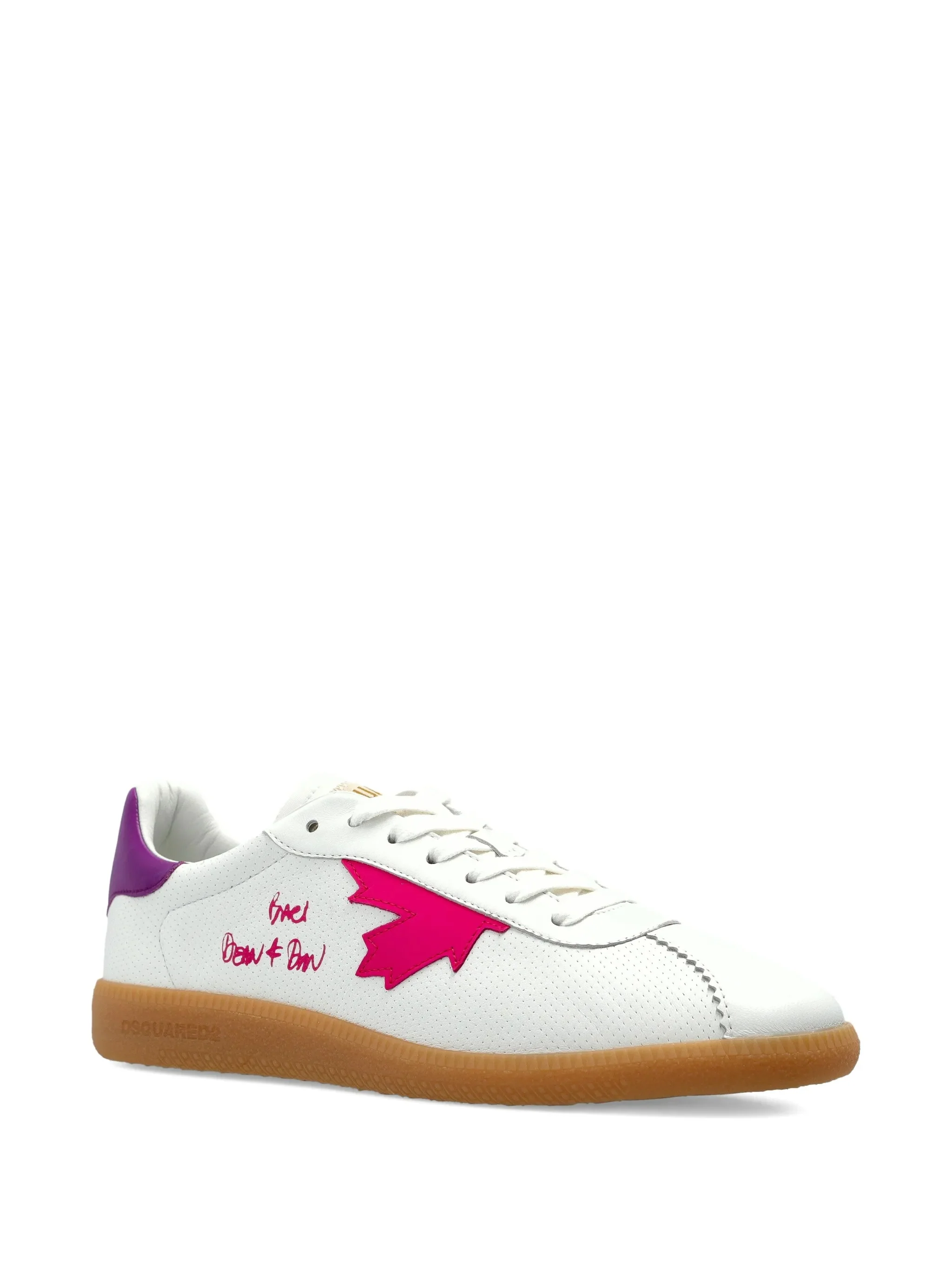 White Low-Top Nappa Purple Accent Sneakers - Image 2