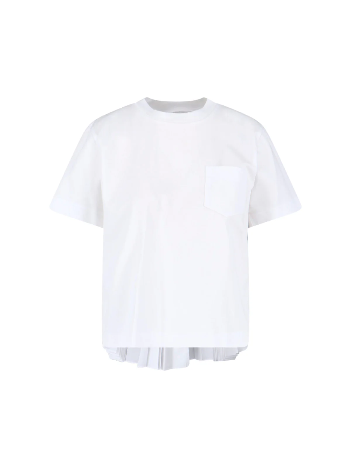White Panel Design Pleated Cotton T-Shirt
