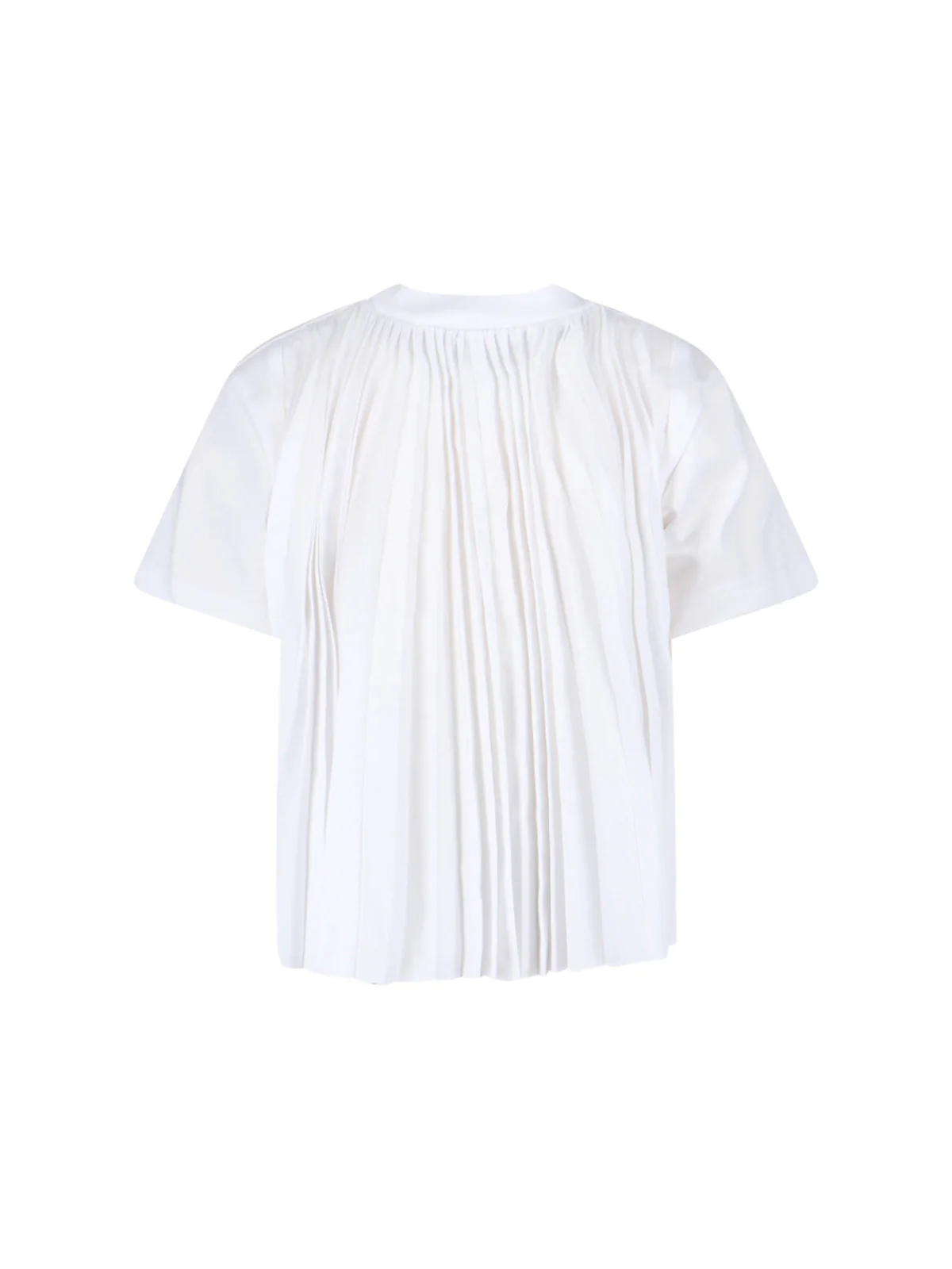 White Panel Design Pleated Cotton T-Shirt - Image 2