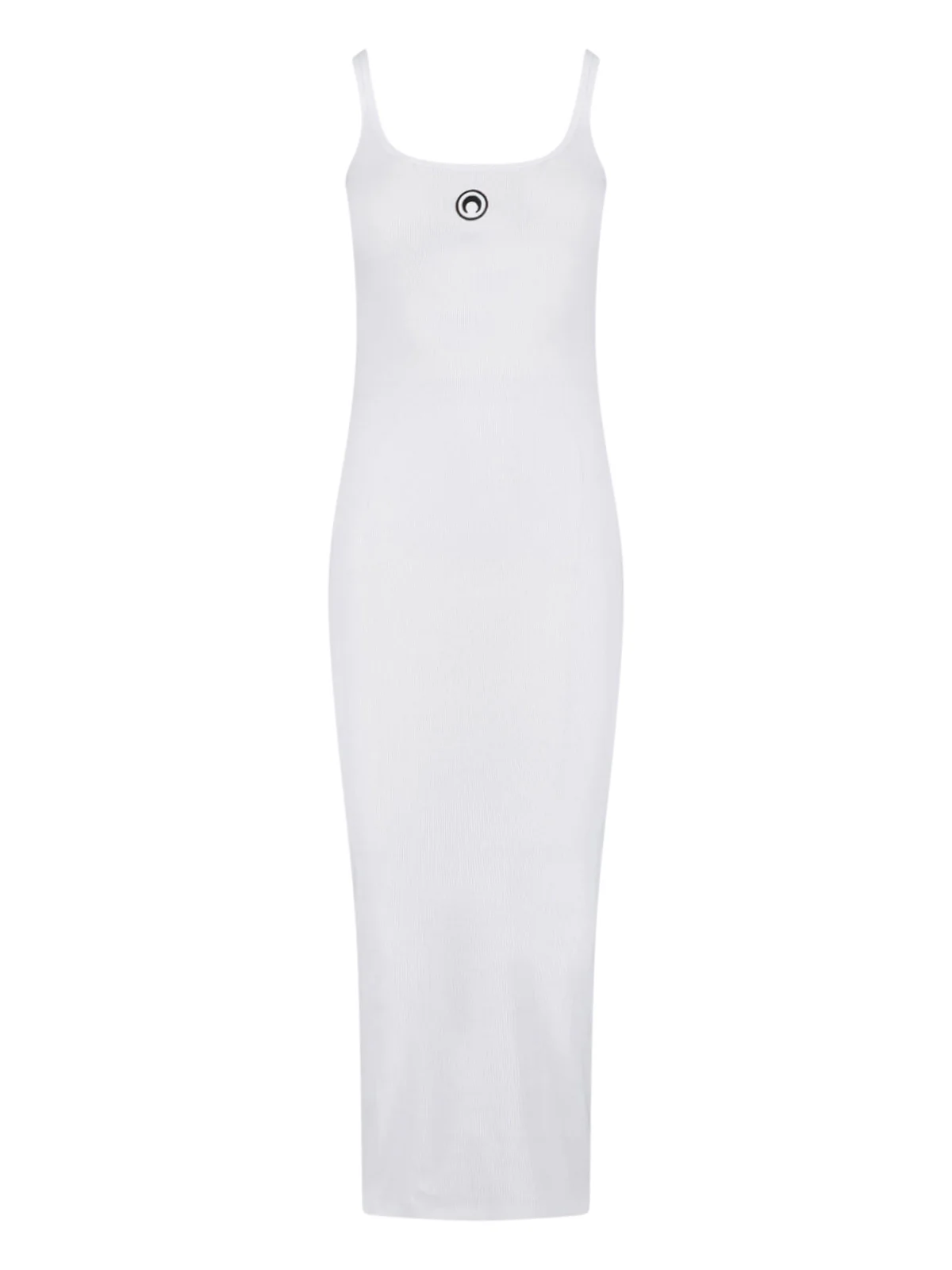 White Ribbed Cotton Midi Logo Dress