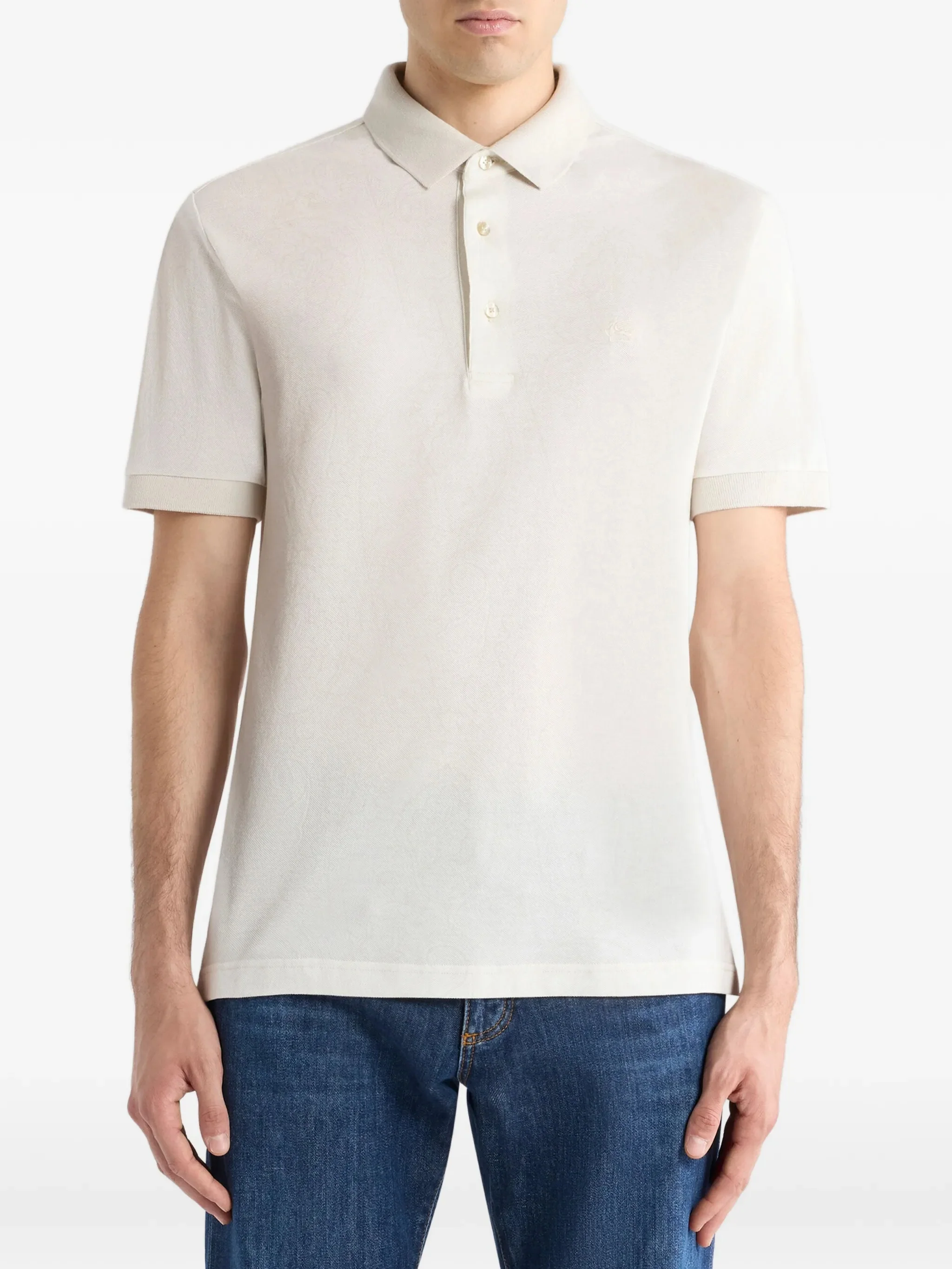 White Roma Short-Sleeve Textured Cotton Polo - Image 2