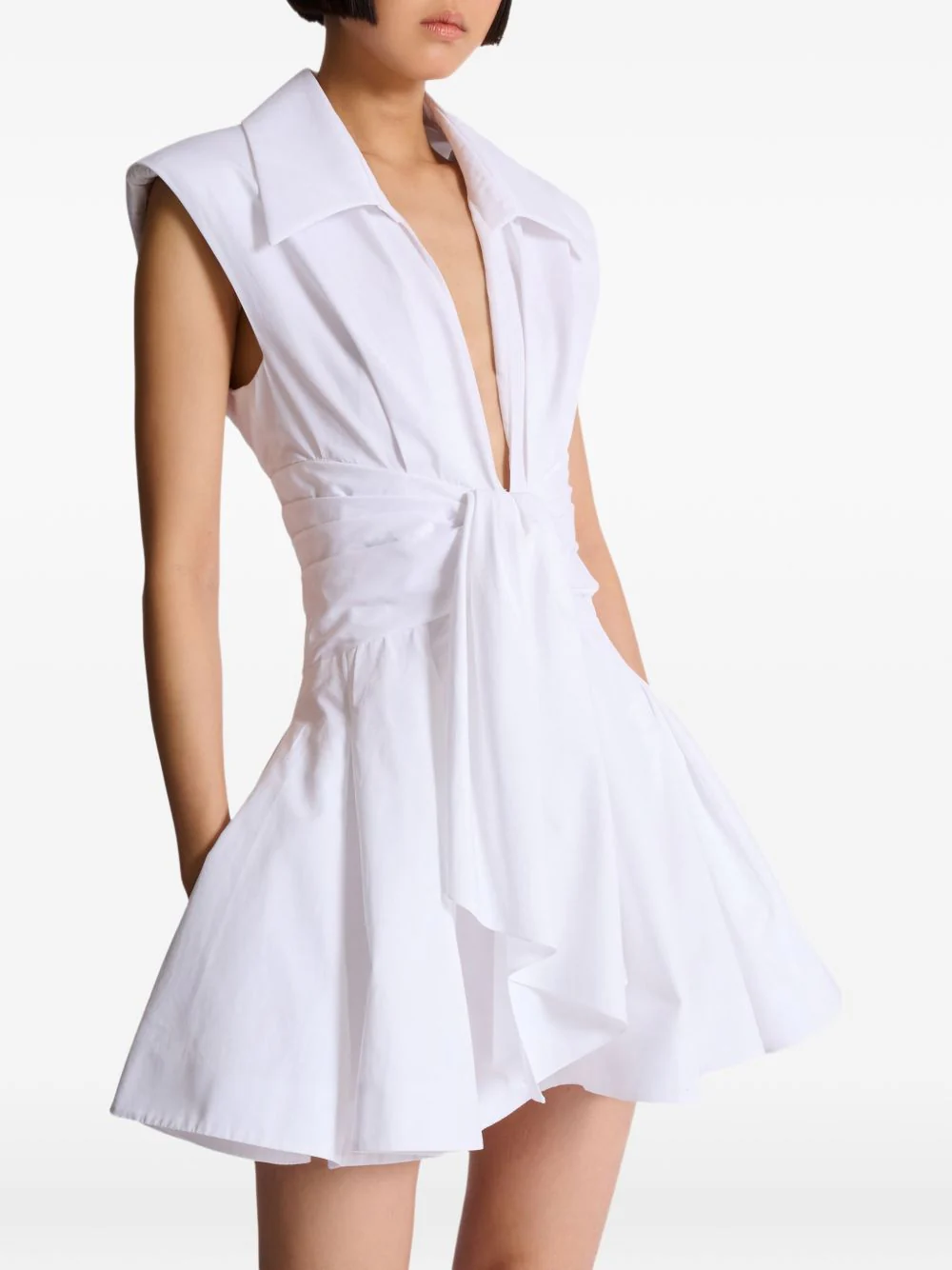 White Sleeveless Front Tie A-Line Dress - Image 6