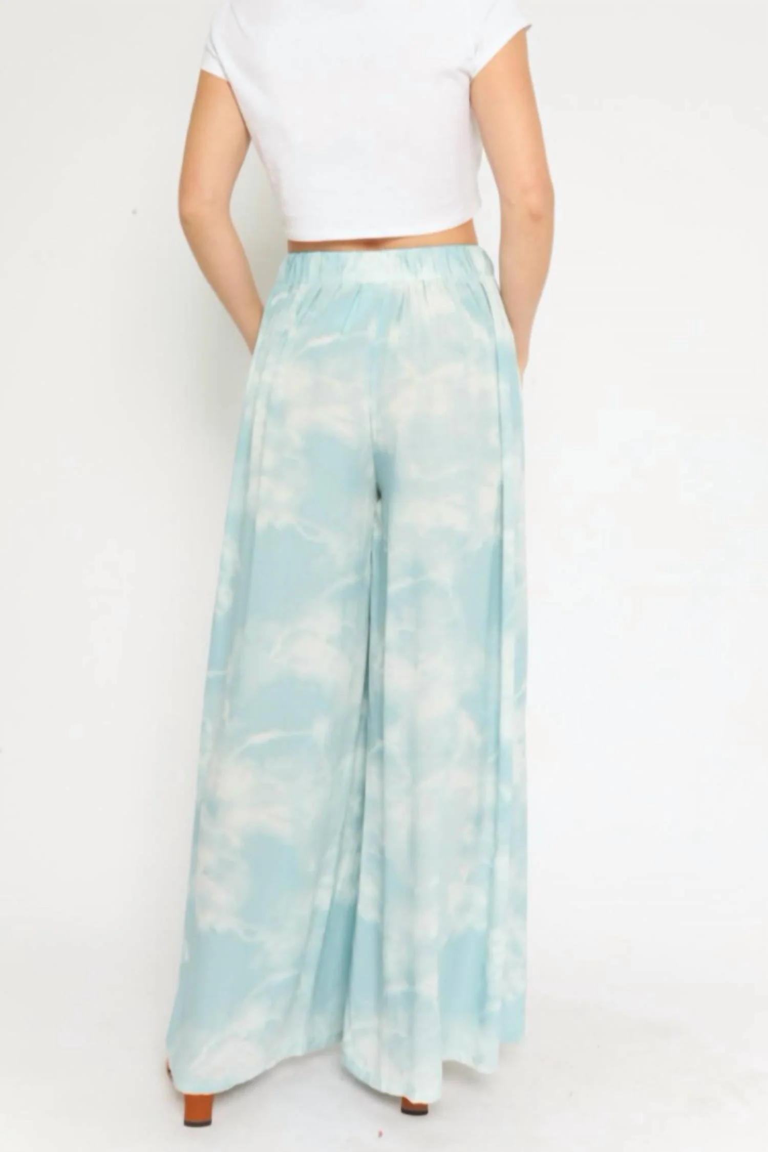 Wide Leg Drawstring Pant In Blue Tie Dye - Image 3
