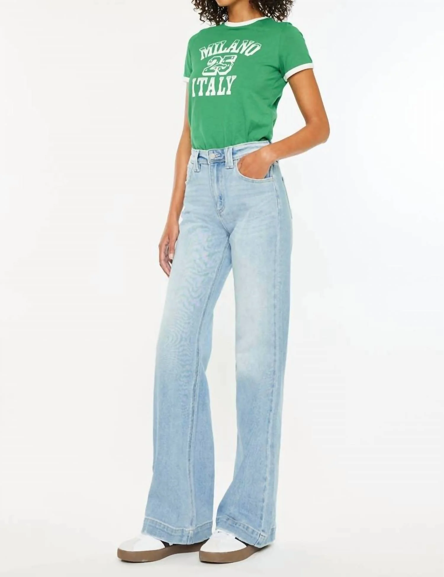 Wide Leg Flare Jeans In Light Wash - Image 3