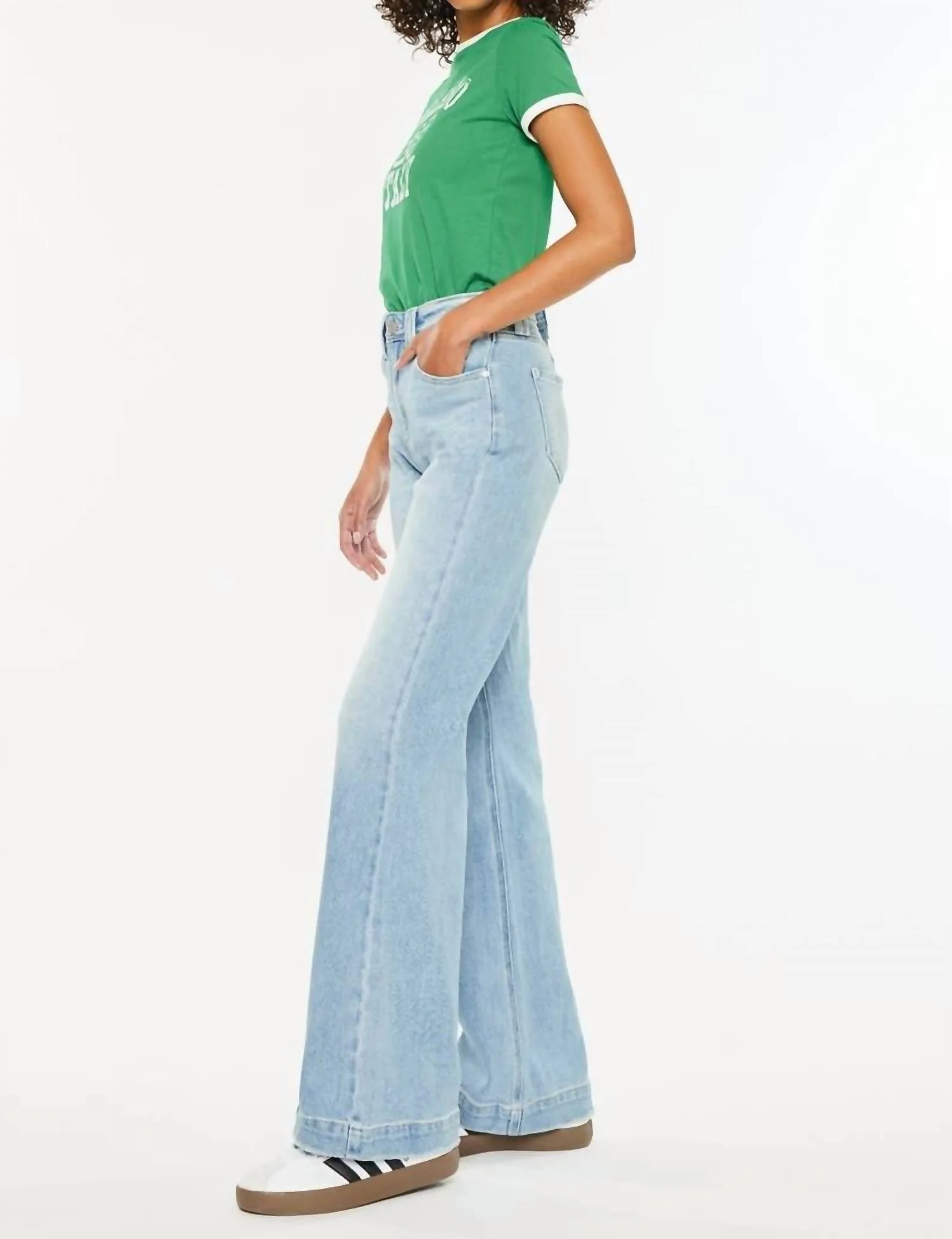 Wide Leg Flare Jeans In Light Wash - Image 5